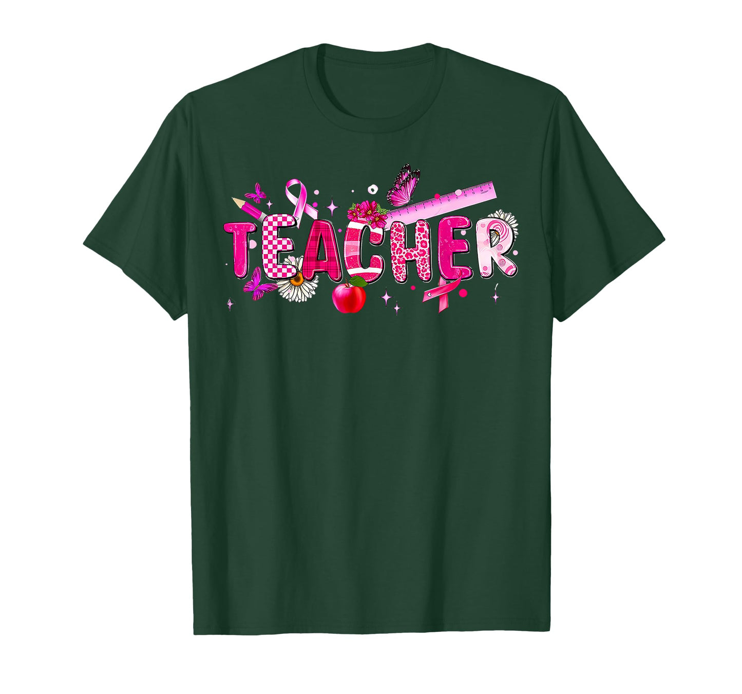 Cancer Awareness Teacher Pink Ribbon Breast Cancer Month T-Shirt