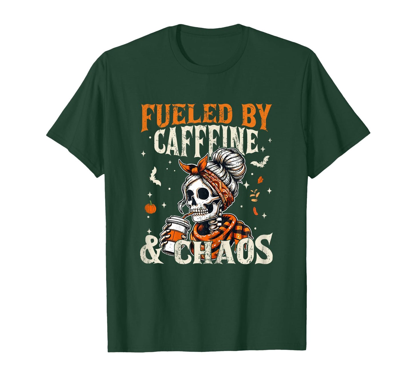 Fueled by Caffeine and Chaos Funny Coffee Halloween Mom Life T-Shirt