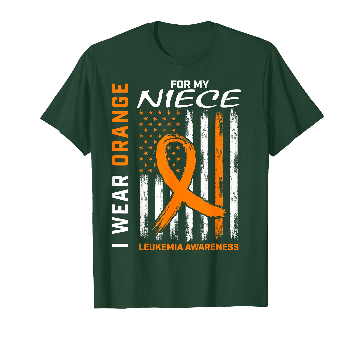 I Wear Orange For My Niece Leukemia Awareness American Flag T-Shirt