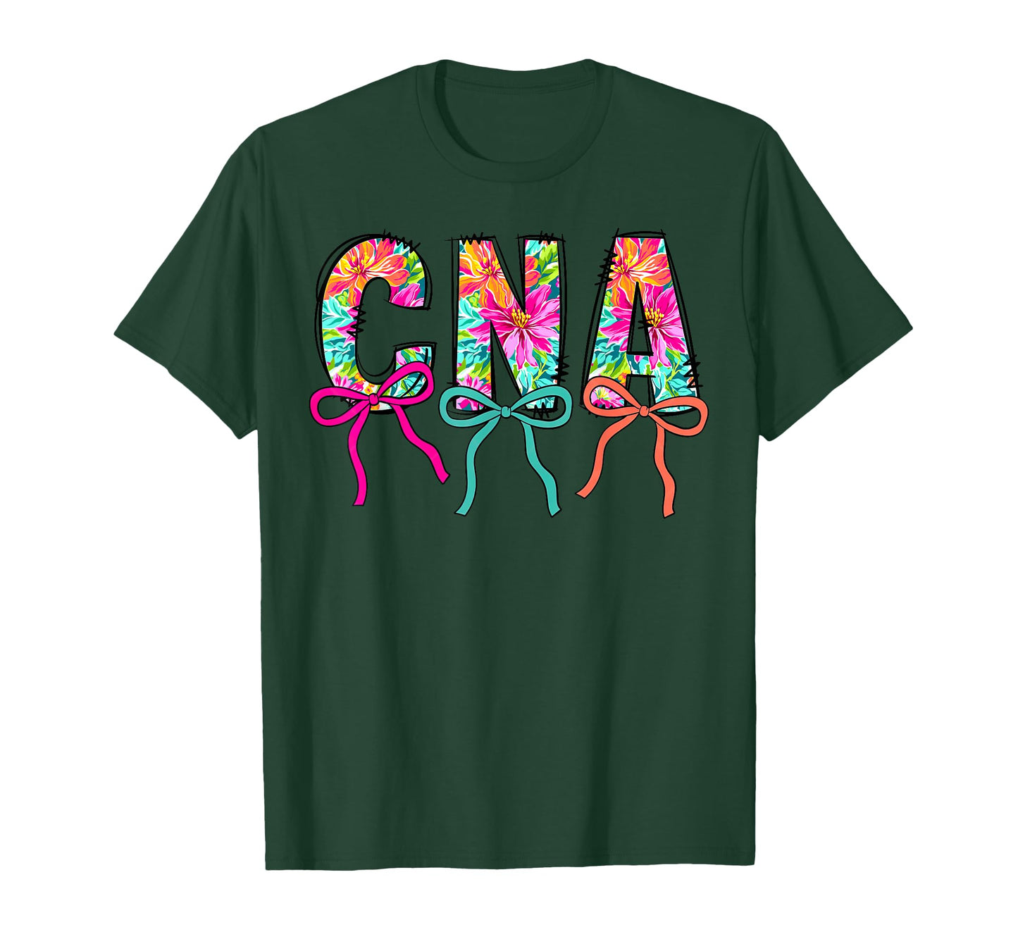 Coquette Bow CNA Nurse Summer Tropical Flowers Aloha Hawaii T-Shirt
