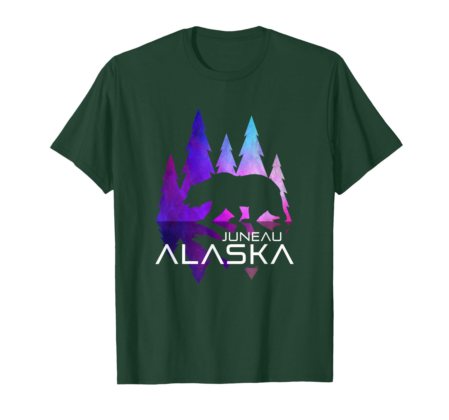 Juneau - Alaska - Colorful Trees and Bear - Alaska T-Shirt