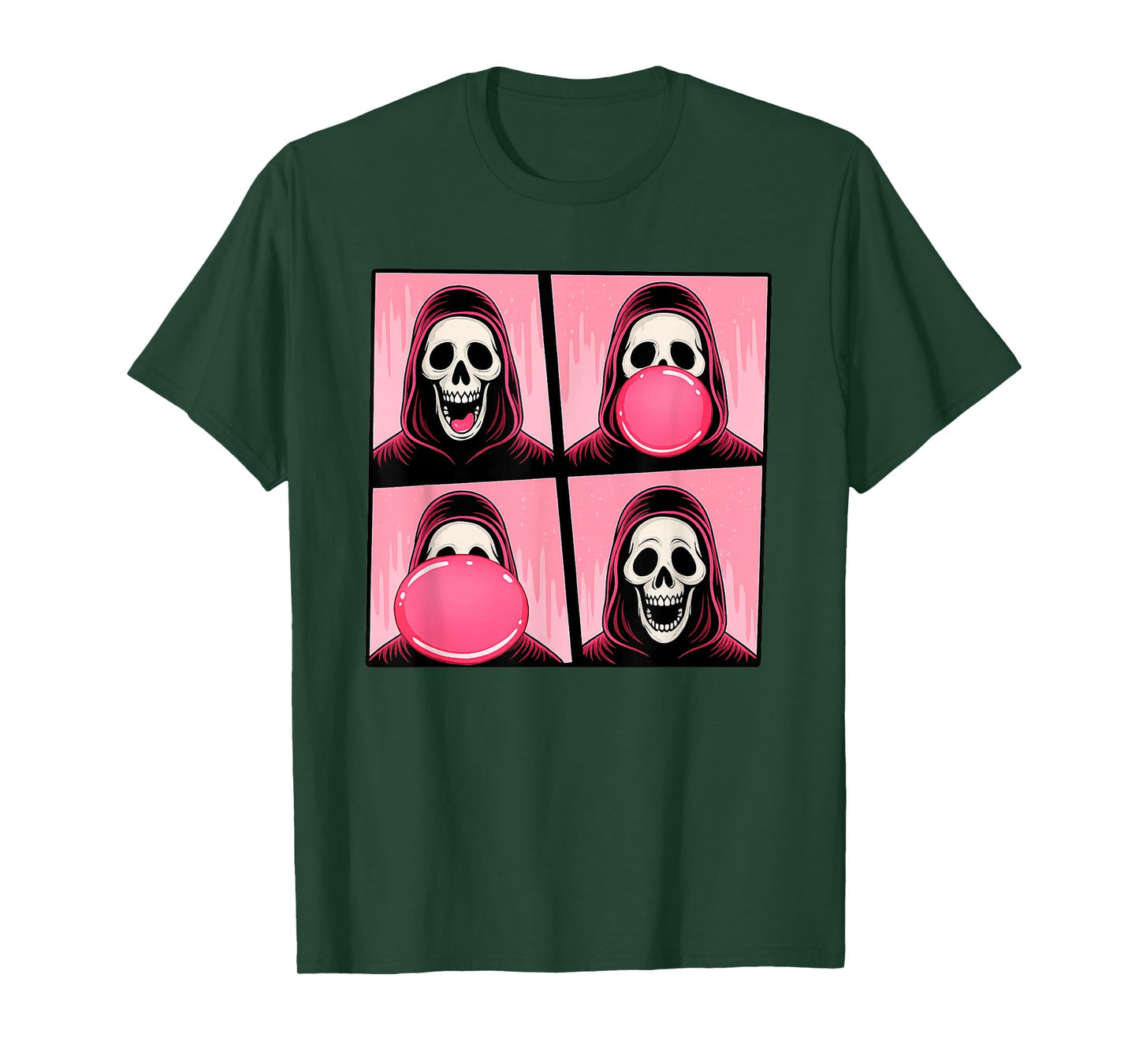 Halloween Pink October Skeleton Blowing Bubble Gum T-Shirt