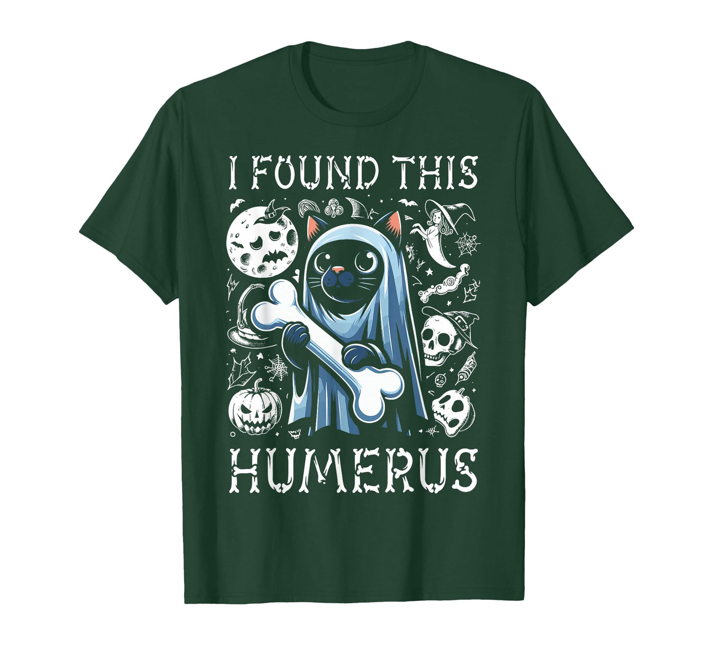 I Found This Humerus - Funny Cat Halloween T-Shirt