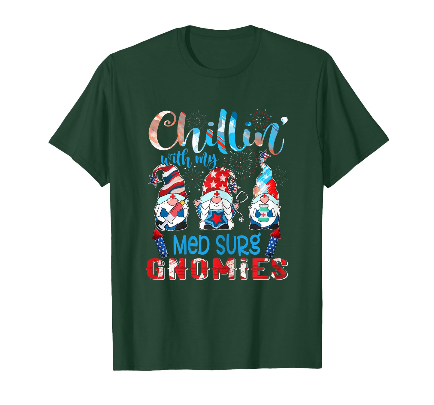 Womens Chillin With My Med Surg Gnomies 4th Of July Pride Nurse T-Shirt