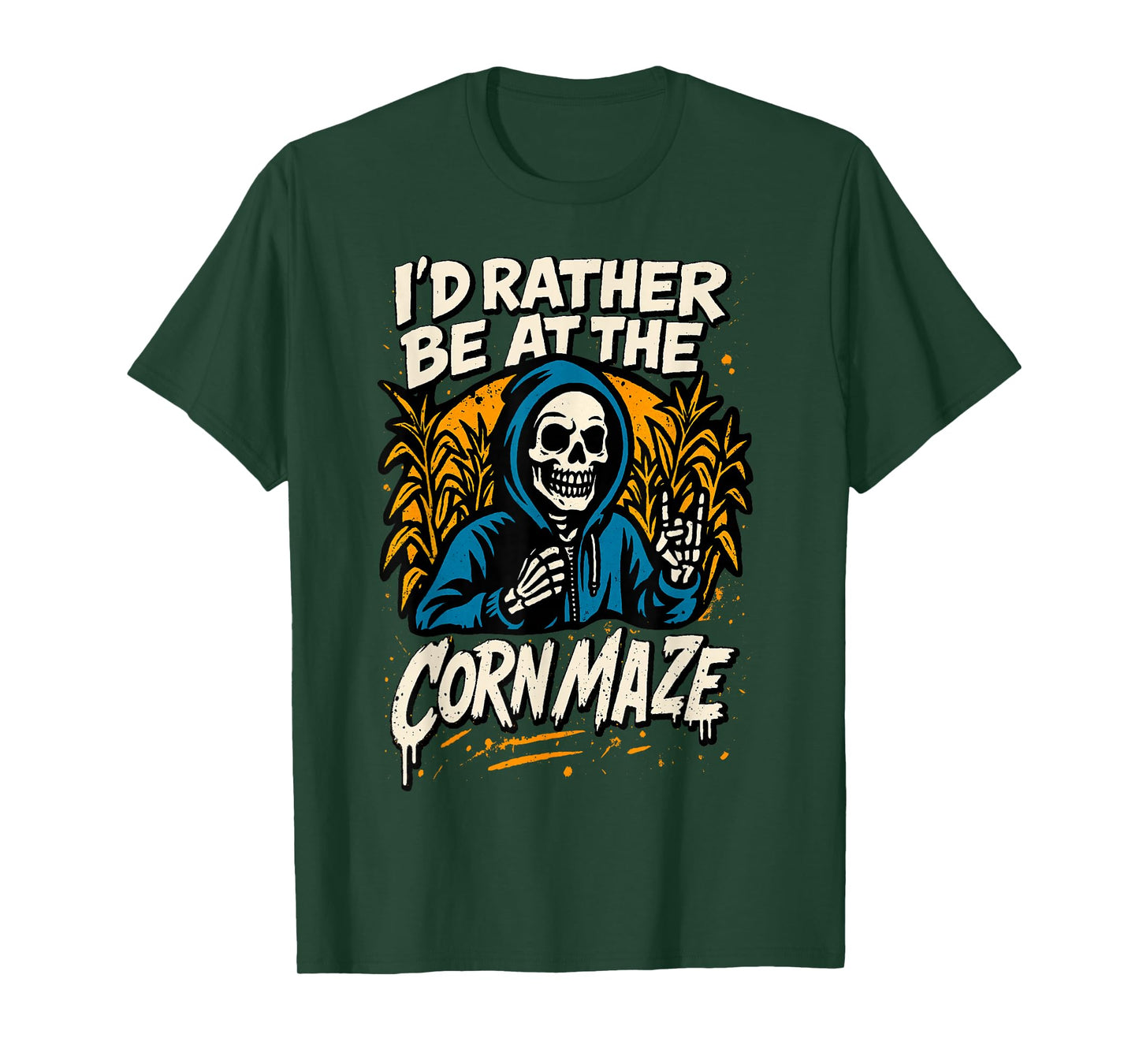 I'd Rather Be at The Corn Maze Halloween Skeleton Fall Kids T-Shirt