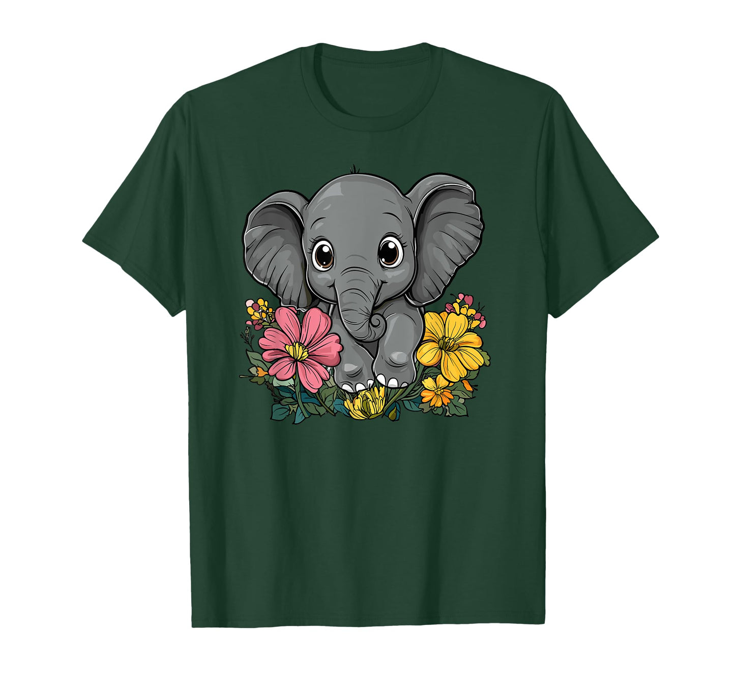 Cute Elephant Surrounded By Flowers T-Shirt