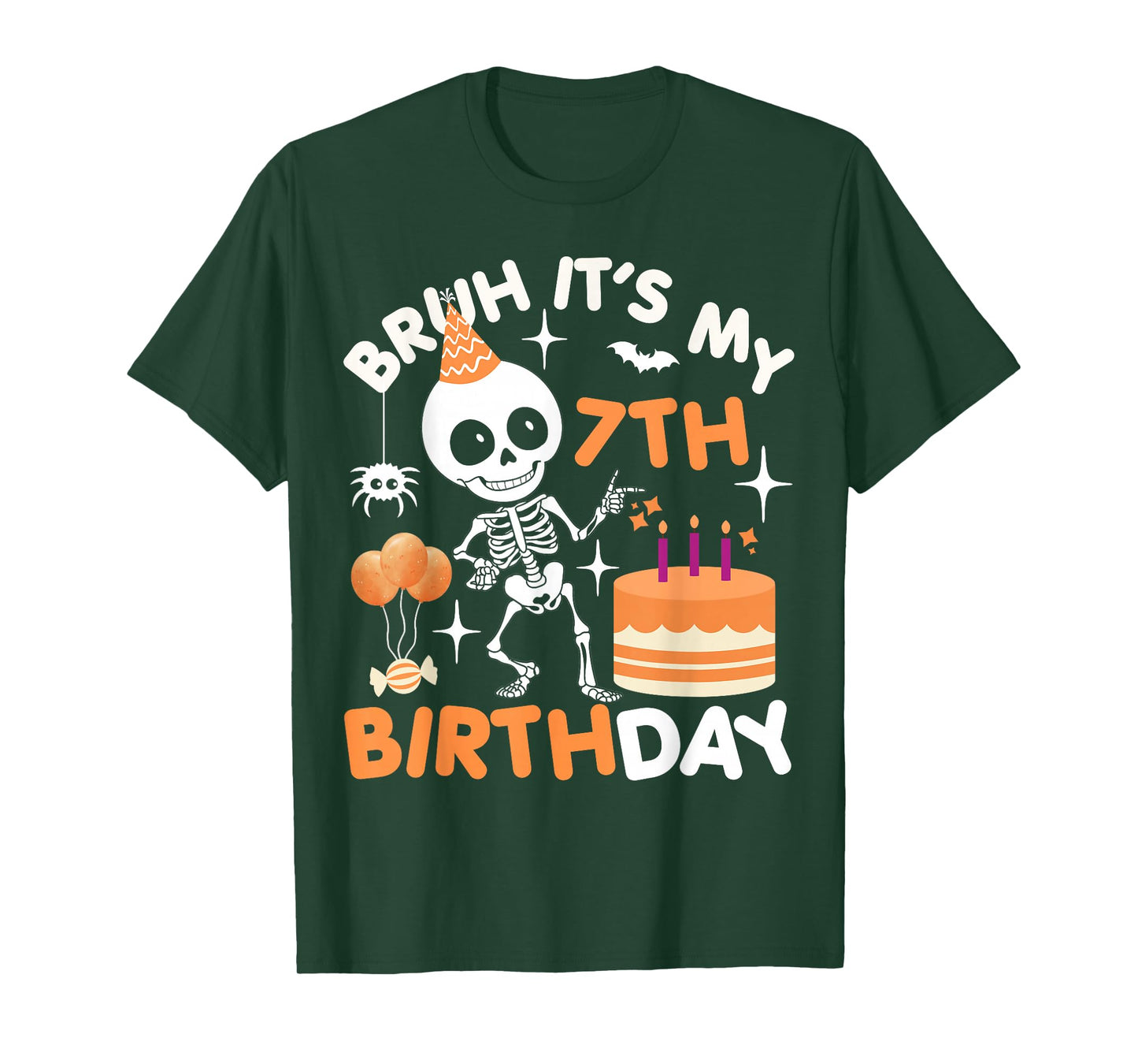 Funny Halloween Birthday Skeleton Bruh It's My 7th Birthday T-Shirt