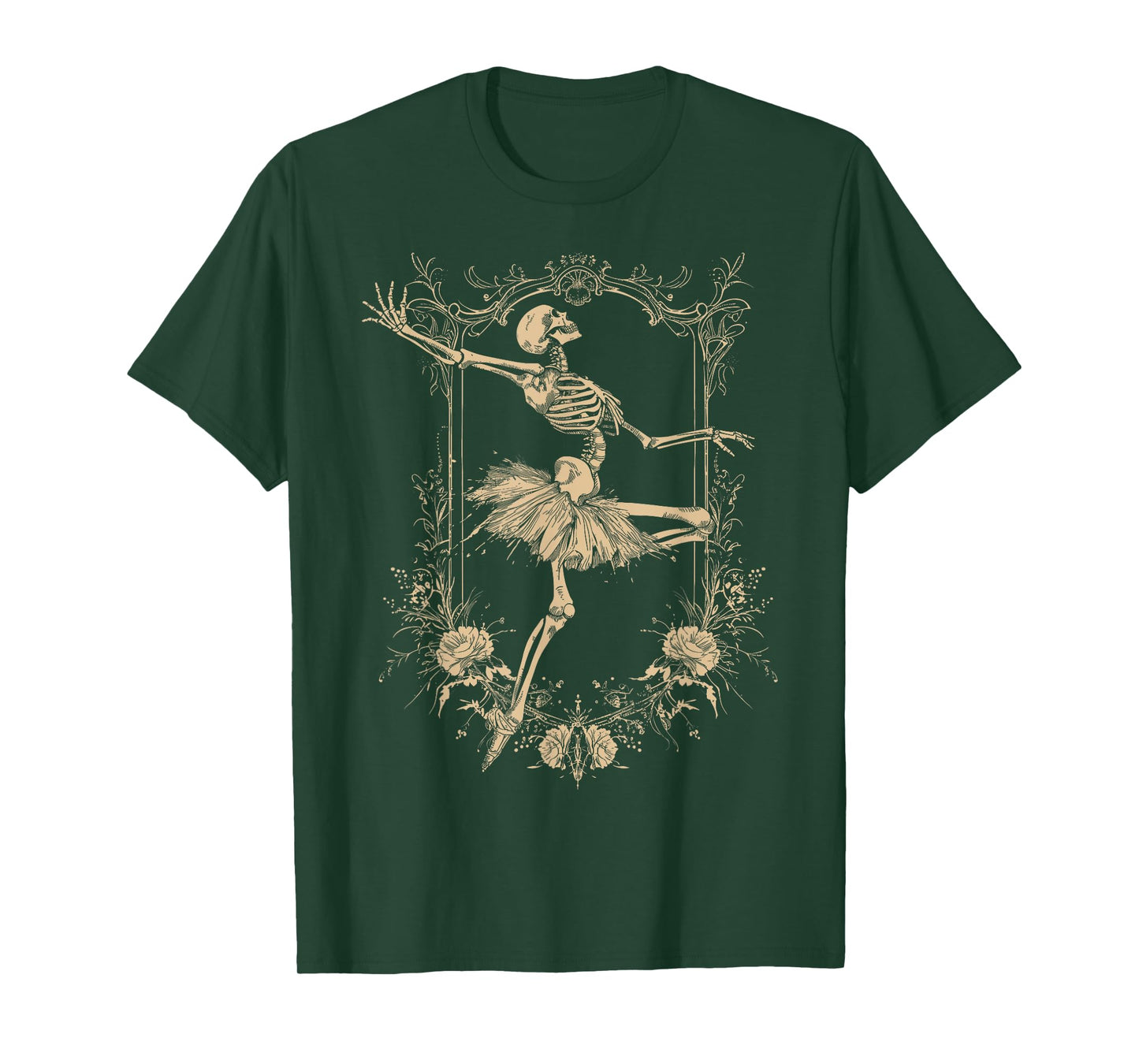 Retro Halloween Dancing Ballerina Skeleton Goth Design T-Shirt