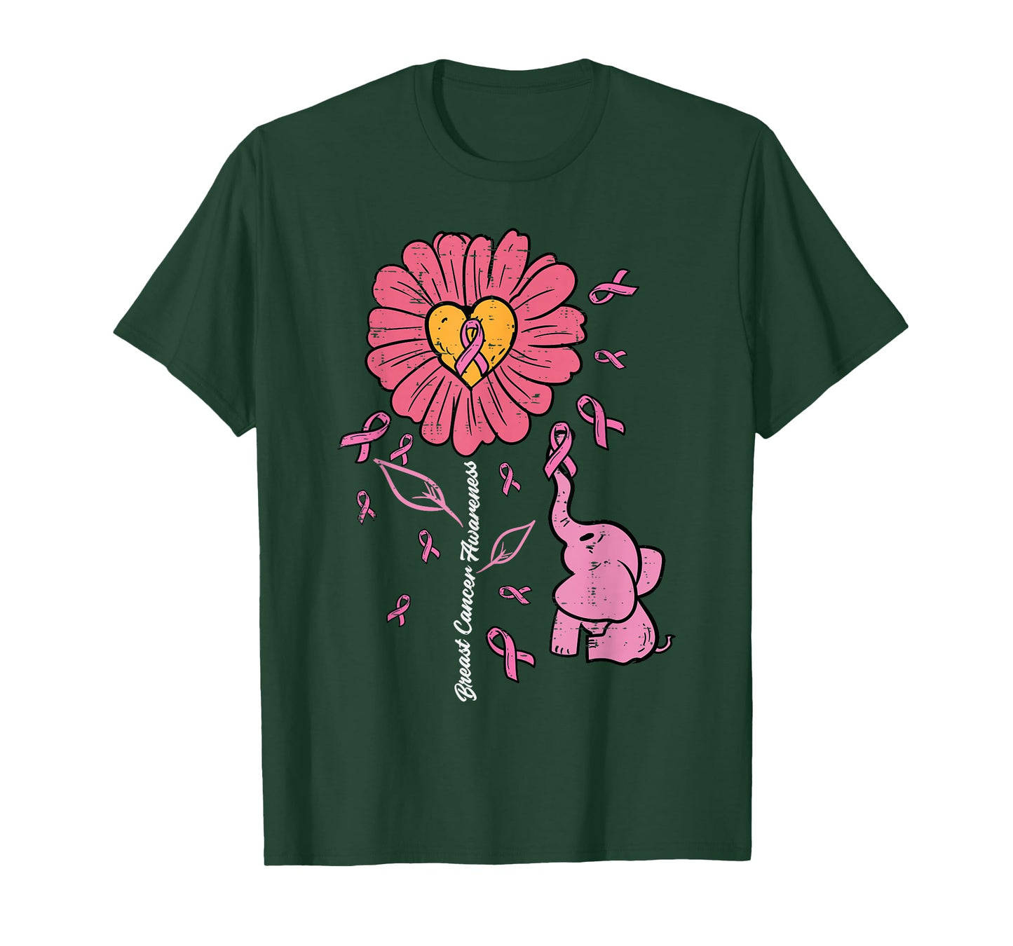 Pink Sunflower Elephant Daisy Breast Cancer Awareness Women T-Shirt