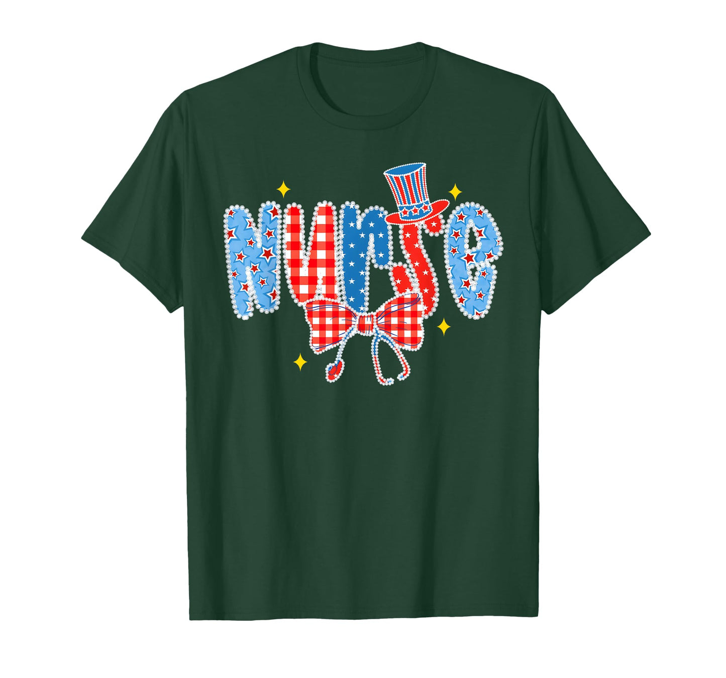 USA Flag Stethoscope Coquette Bow 4th Of July RN Nursing T-Shirt