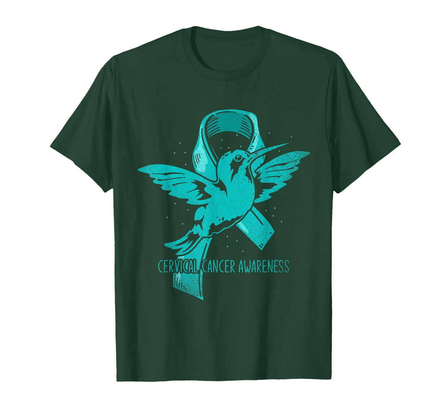 Hummingbird Teal Ribbon Warrior Cervical Cancer Awareness T-Shirt