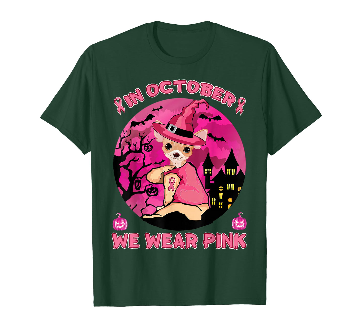 In October We Wear Pink Chihuahua Breast Cancer Halloween T-Shirt