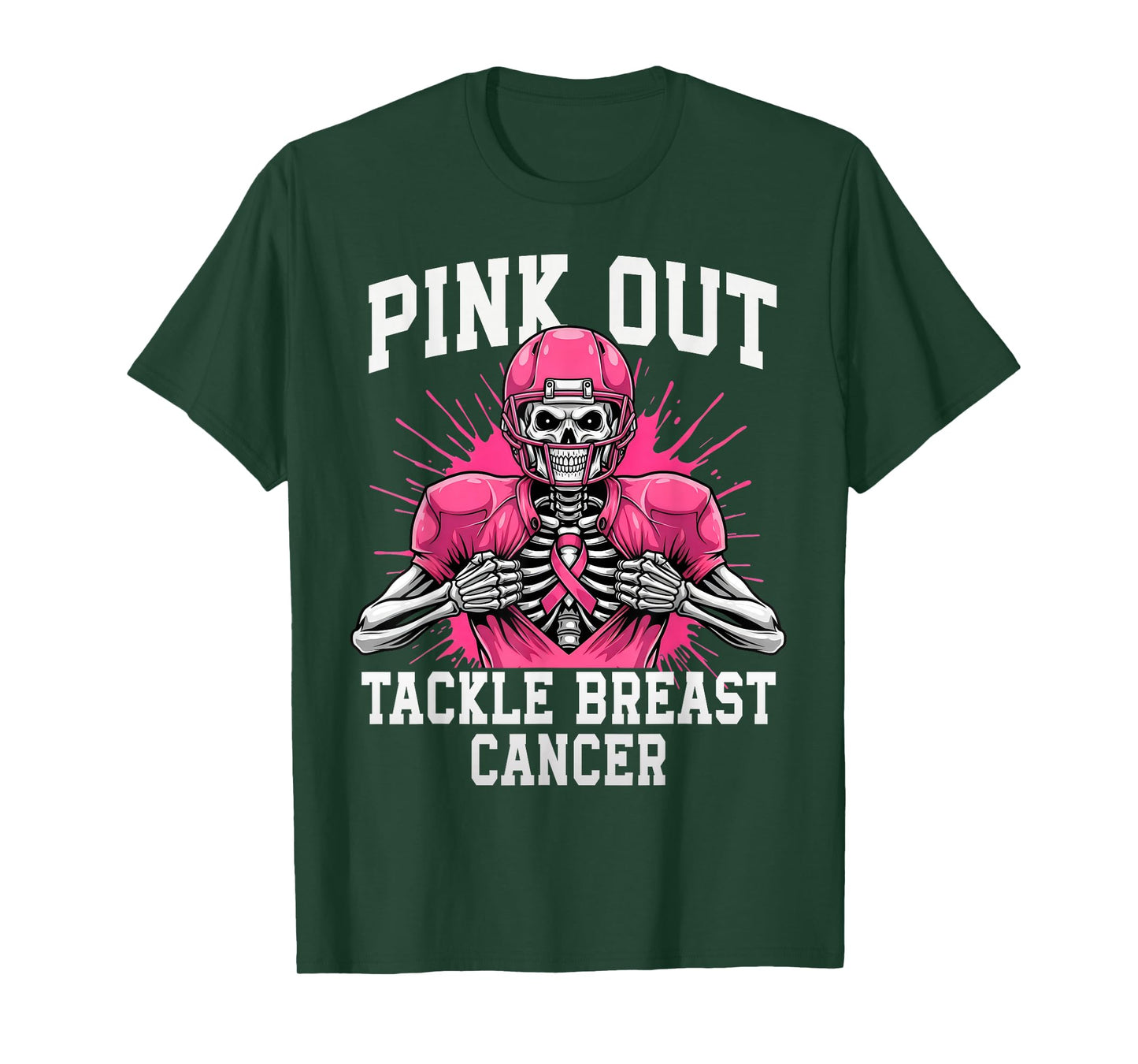 Skeleton Pink Out Tackle Breast Cancer American Football T-Shirt
