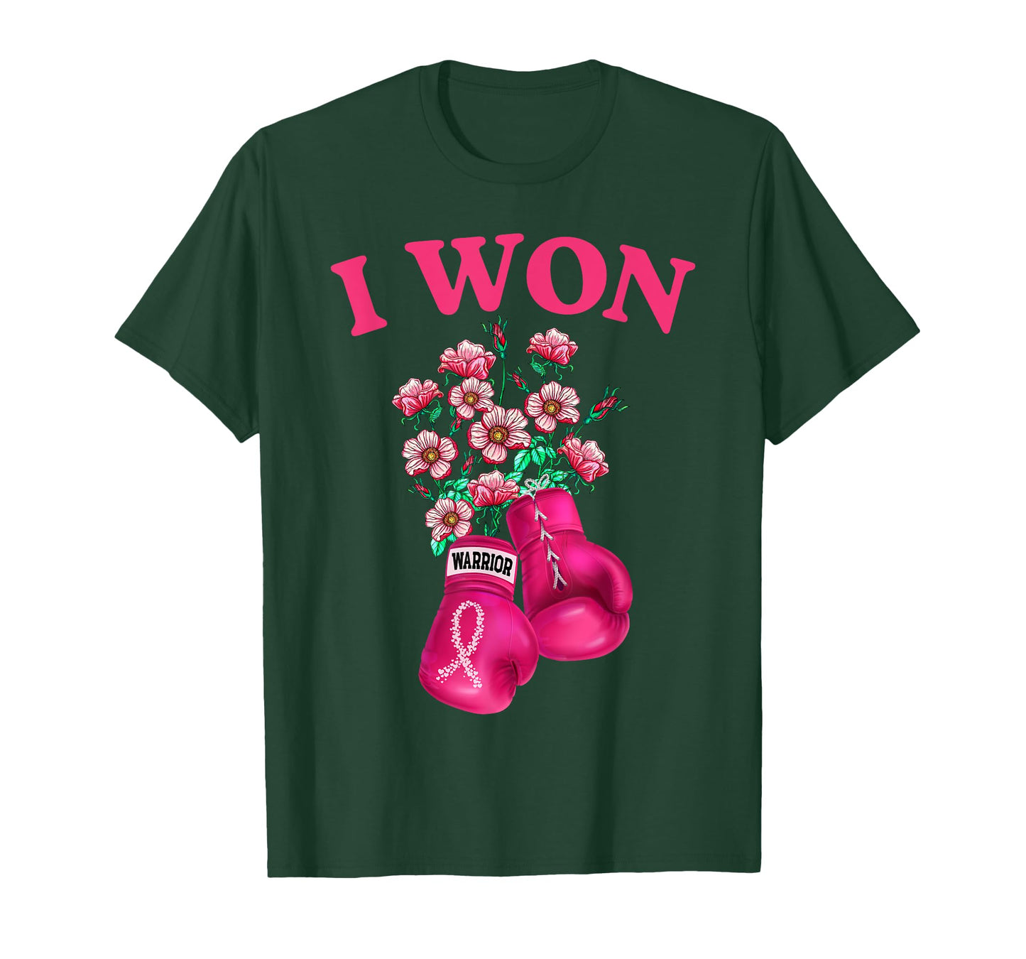 I Won Boxing Gloves Survivor Pink Ribbon Breast Cancer T-Shirt
