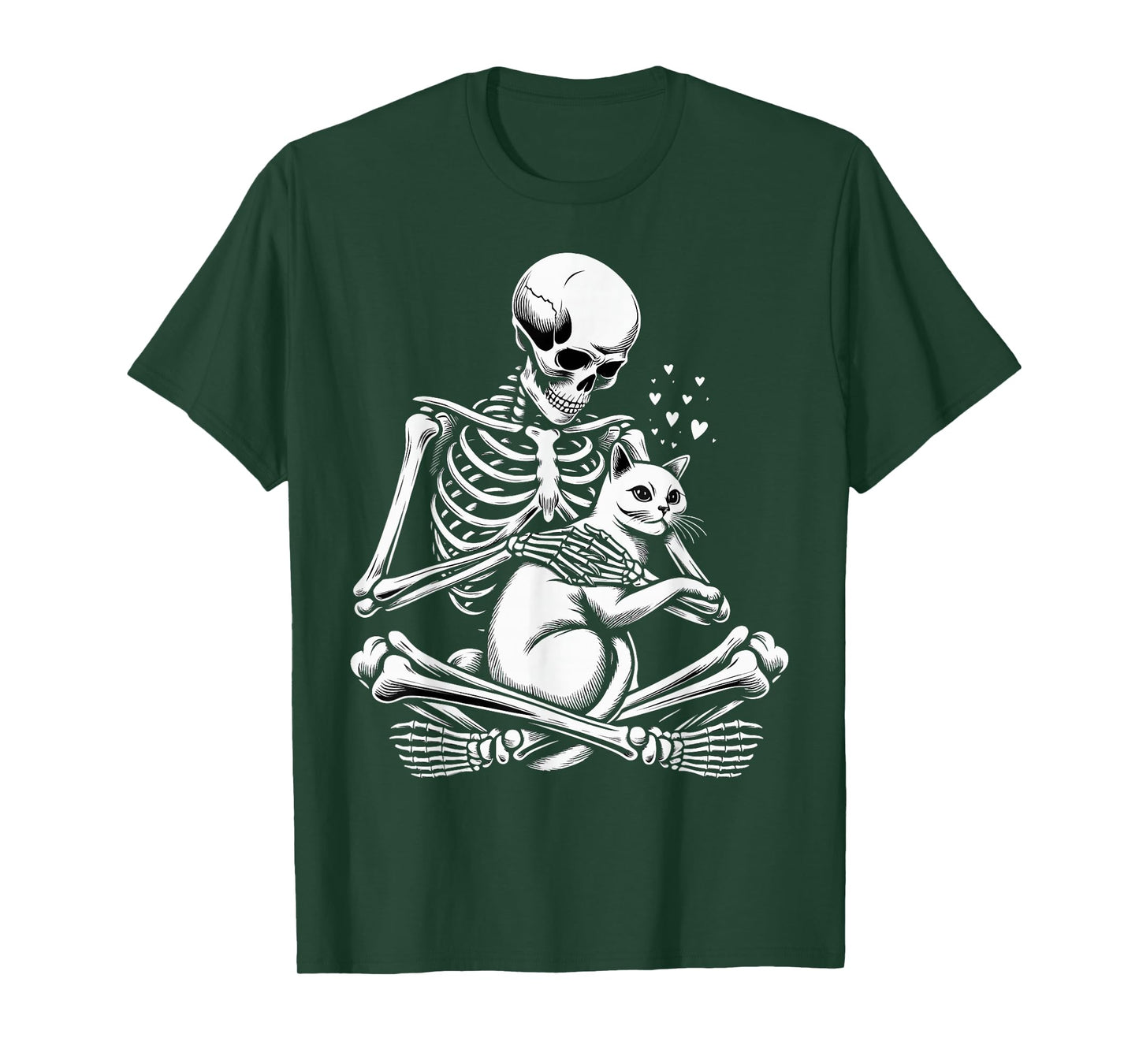 Skeleton Holding A Cat Skull Graphic Spooky Scary Halloween T-Shirt