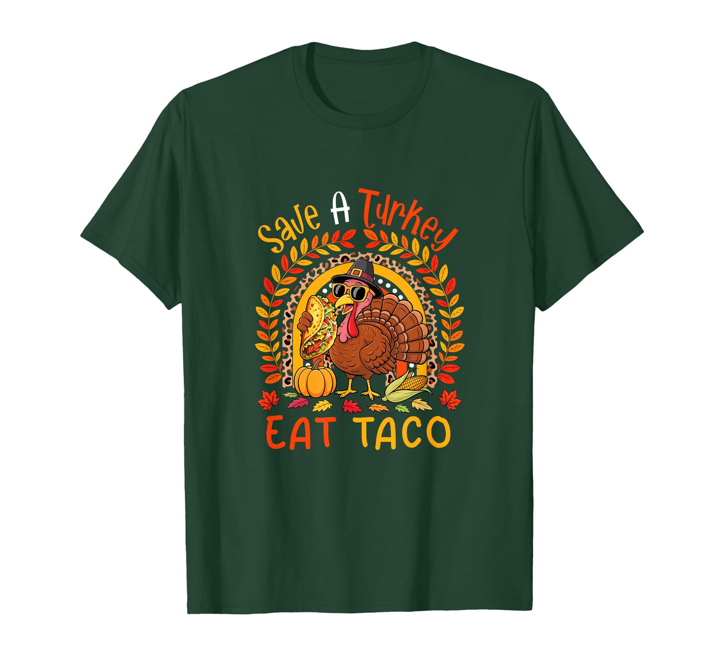 Eat Taco Save Turkey Thanksgiving Autumn Rainbow Turkey T-Shirt
