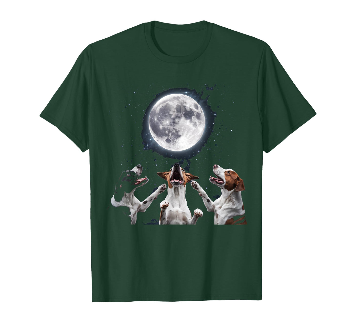 Three Dogs Howling at the Moon Under a Starry Night Sky T-Shirt
