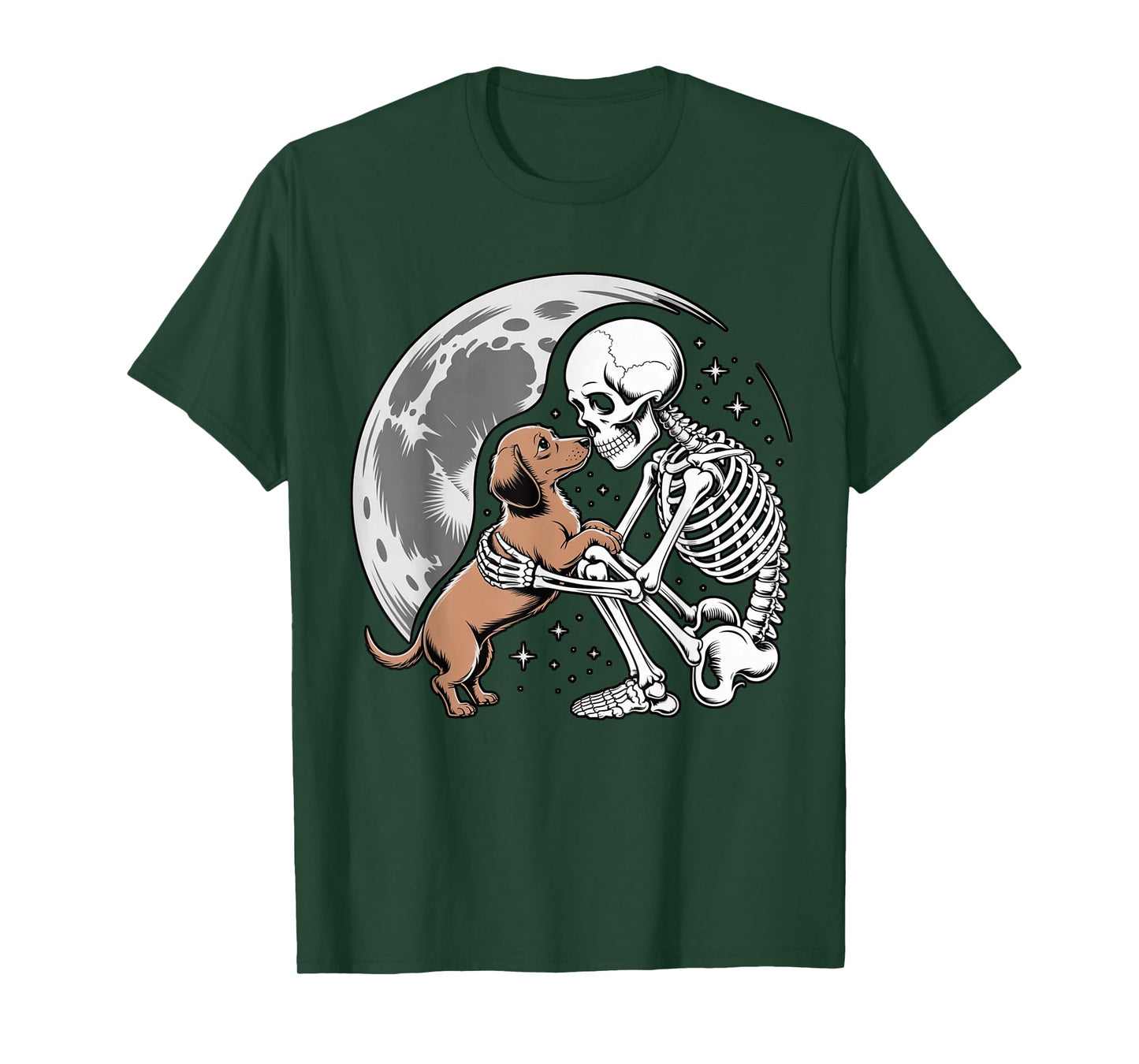 Skeleton Hugging Dog Halloween Dachshund Lover Mom Dad T-Shirt
