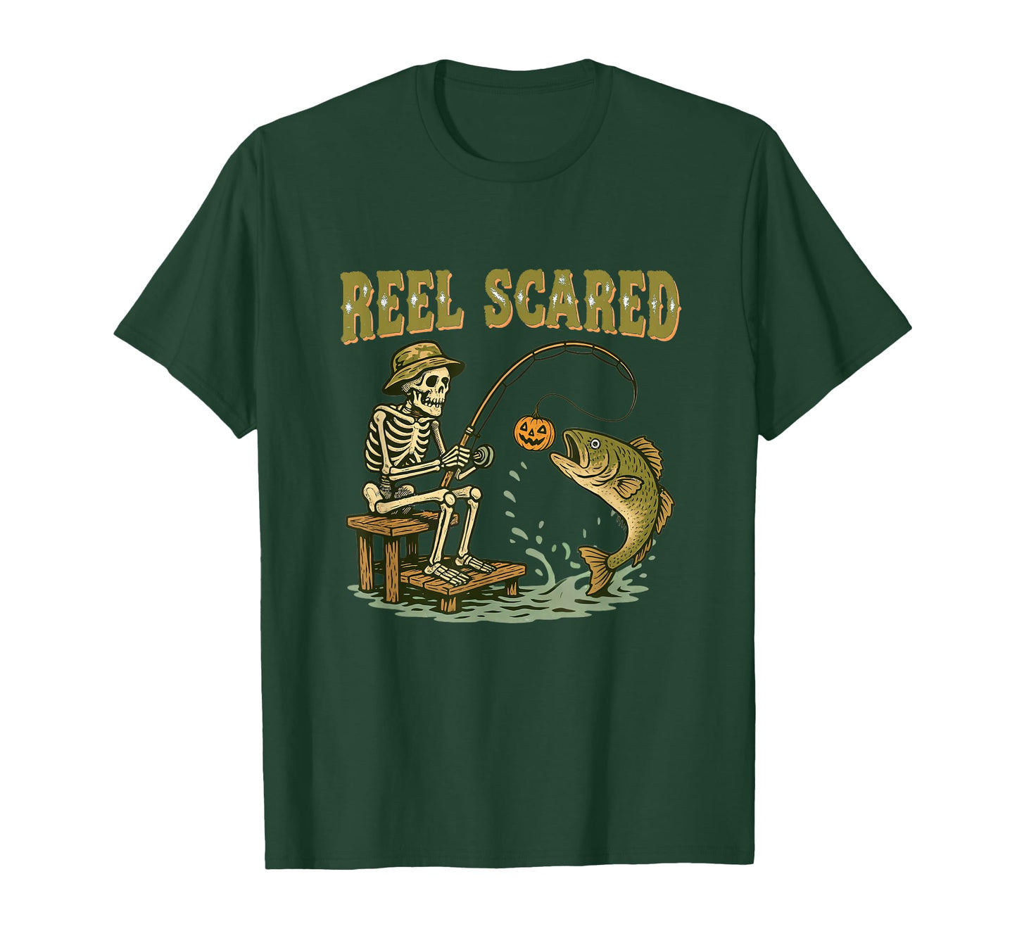 Reel Scared Funny Skeleton Fishing Dad Men Halloween Costume T-Shirt
