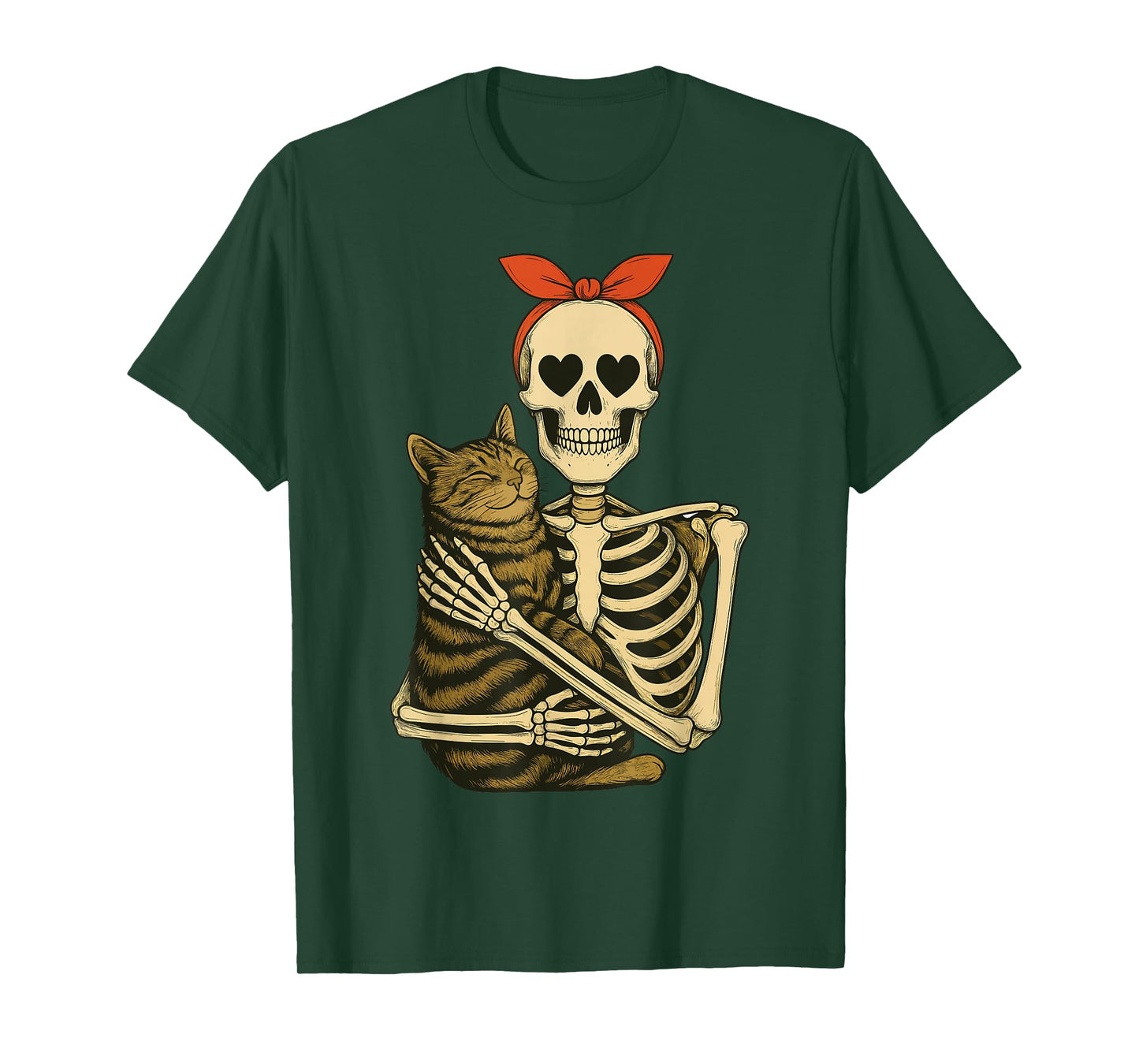 Skeleton Hugging Cat Halloween Bandana Shirt T-Shirt