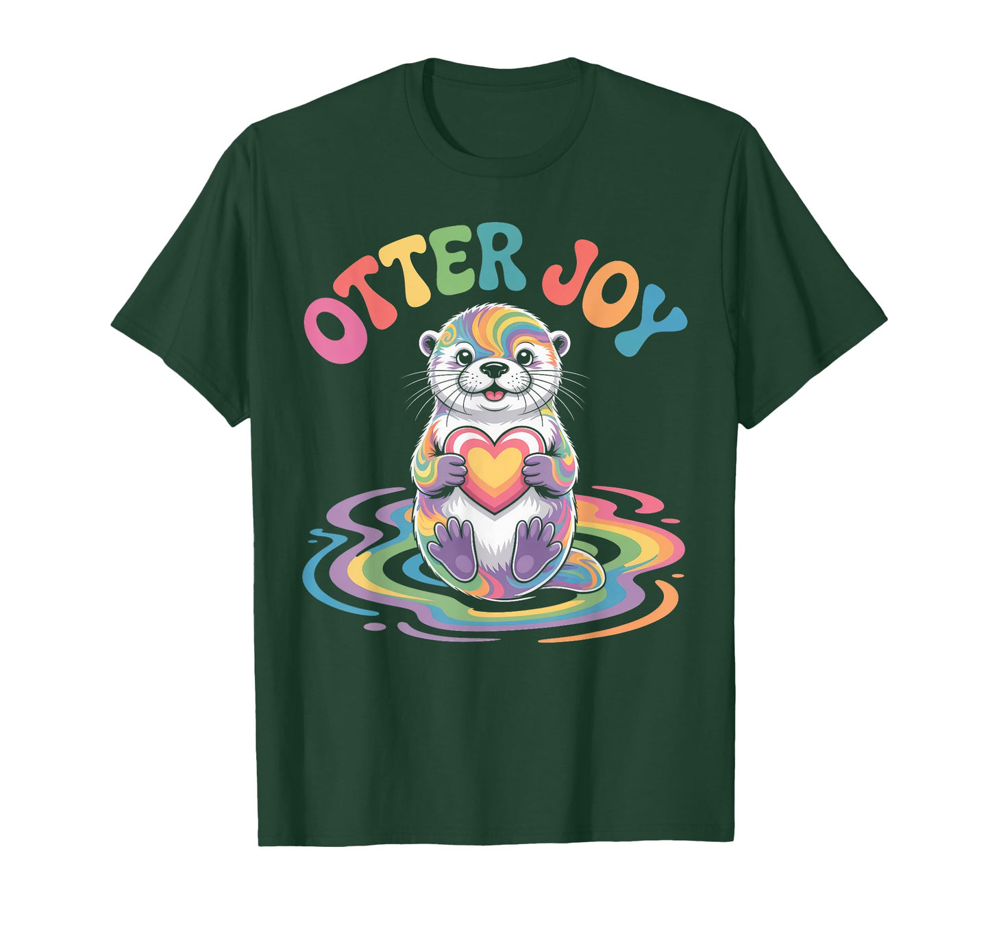 Otter Joy Heart-Holding Adorable Cartoon T-Shirt
