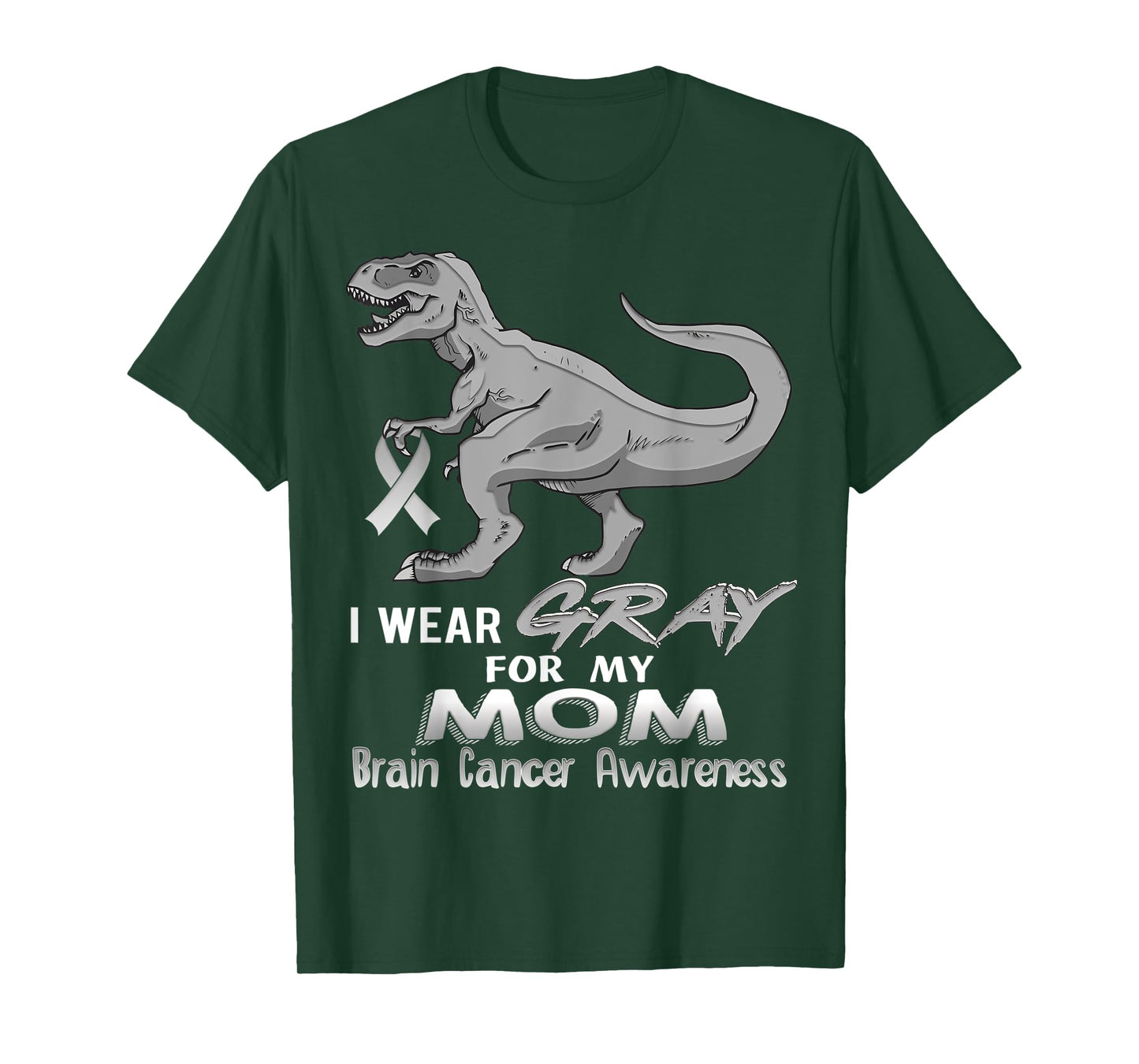 I Wear Gray For My Mom Brain Cancer Awareness Dinosaur T-Shirt