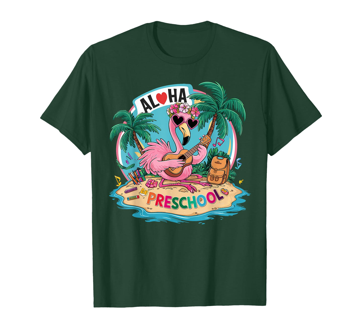 Aloha Preschool Flamingo Hawaii Back to School Kids Girl T-Shirt