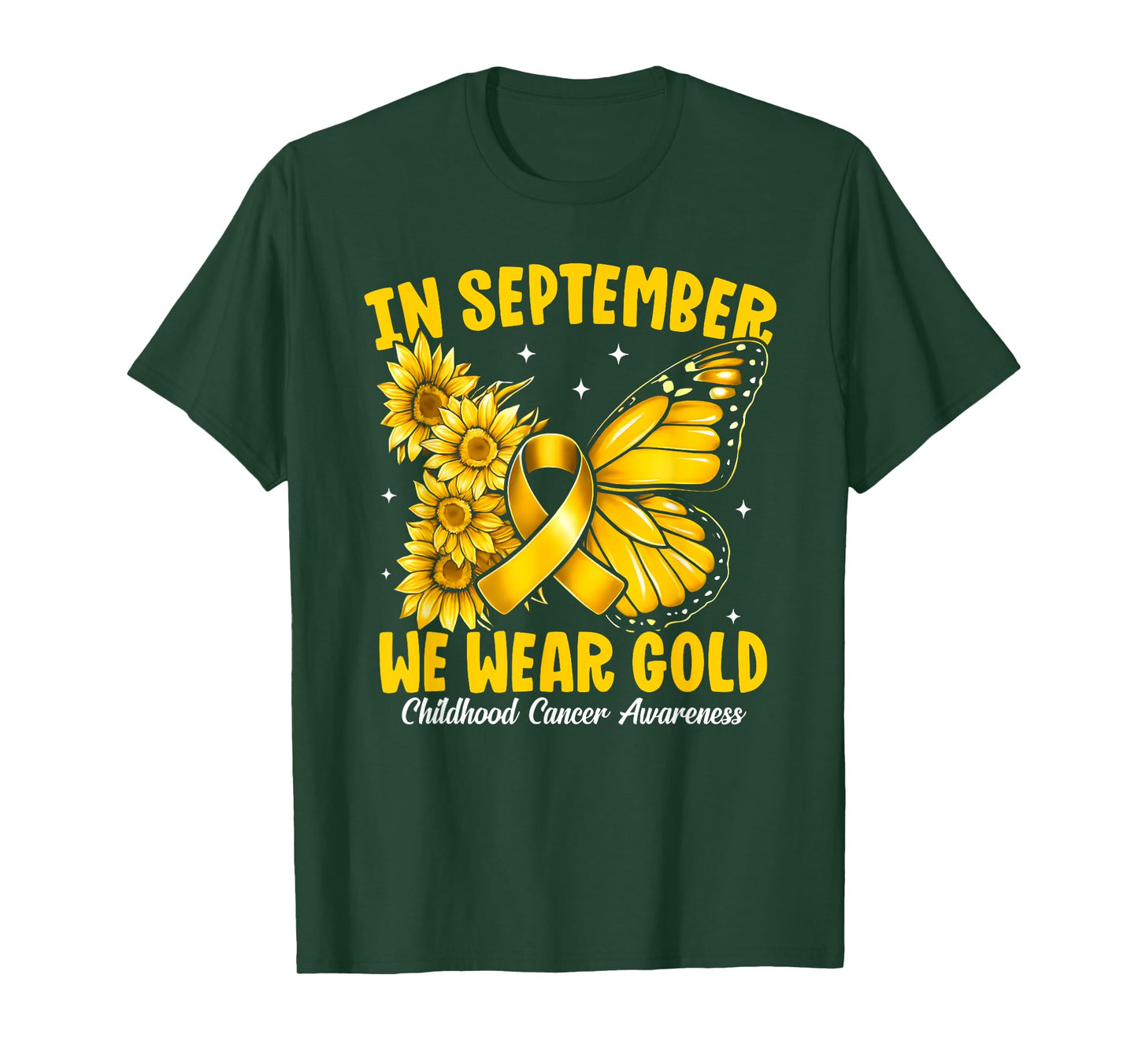 in September We Wear Butterfly Gold Ribbon Childhood Cancer T-Shirt
