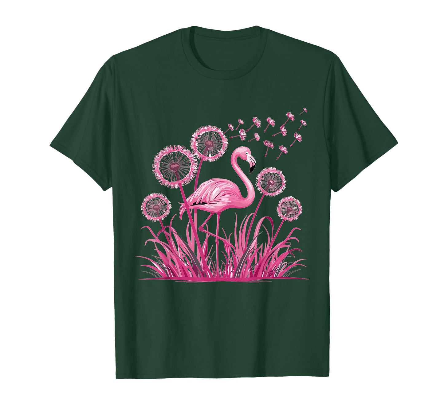 Flower Dandelion Tropical Bird Pink Flamingo T-Shirt