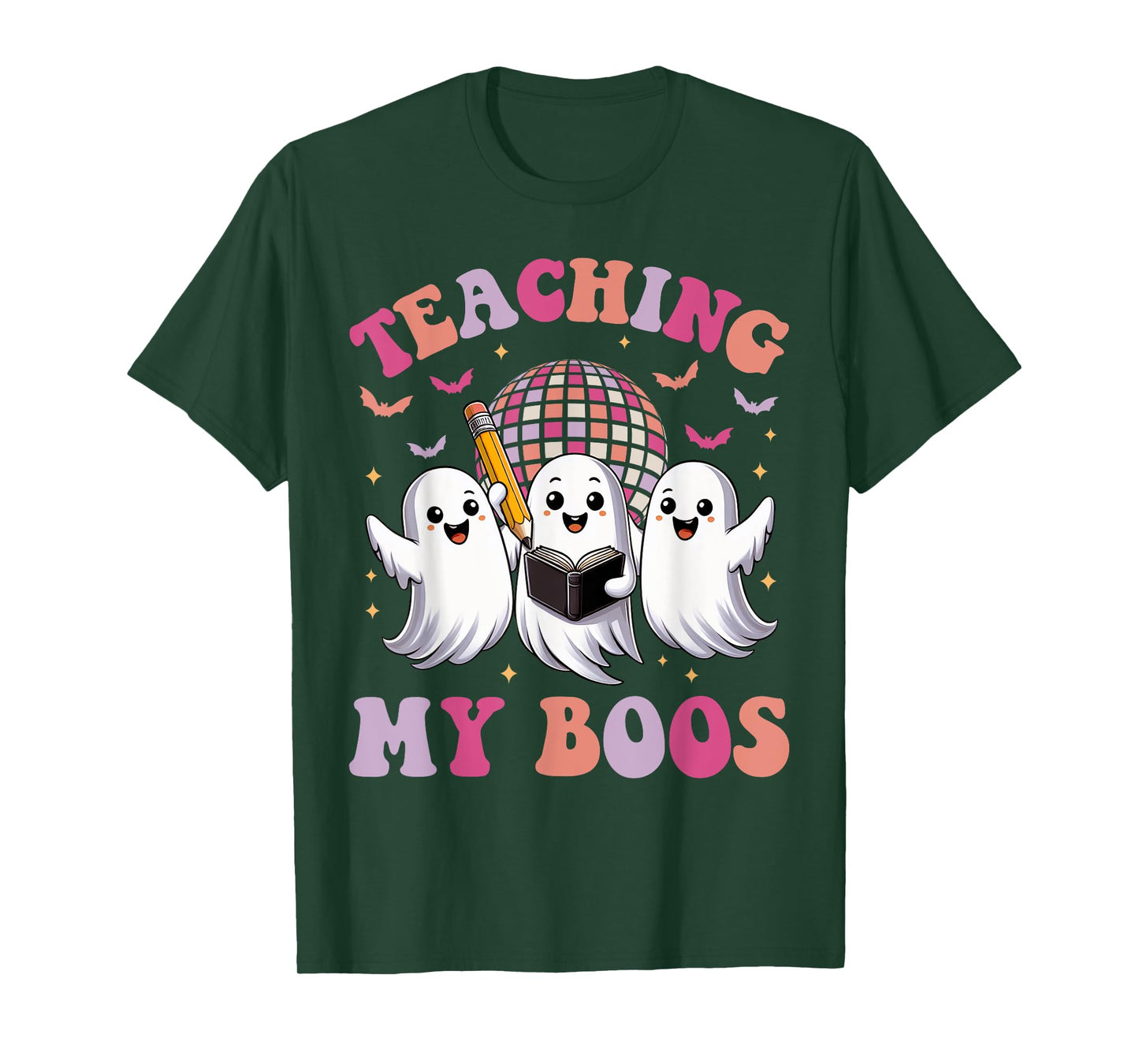 Groovy Teaching My Boos Crew Funny Ghost Halloween Teacher T-Shirt