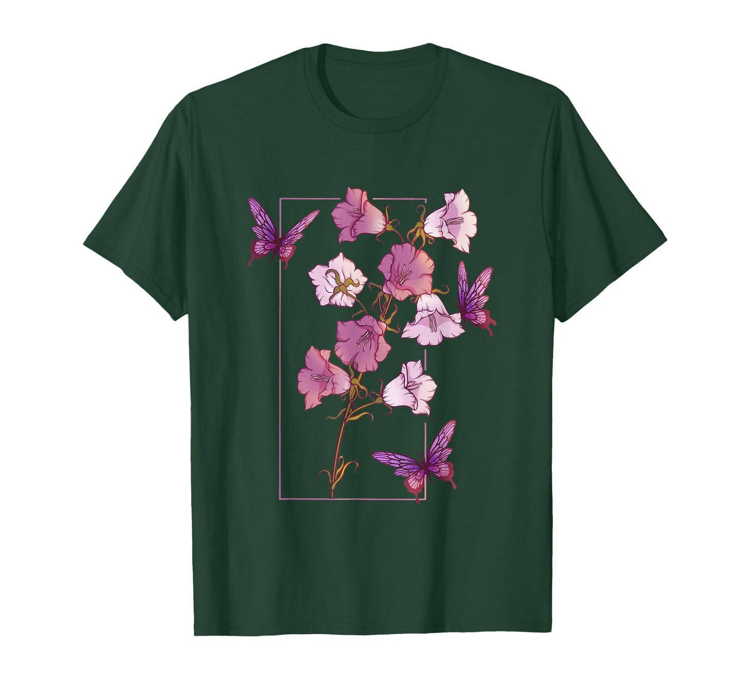 Floral Flower Bellflower Campanula Butterflies Wildflower T-Shirt