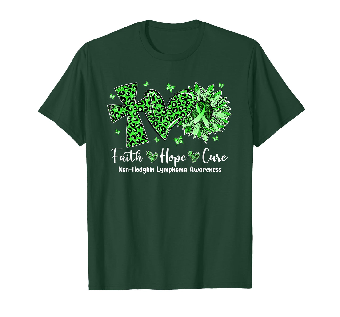 Faith Hope Cure Sunflower Leopard Non-Hodgkin Lymphoma T-Shirt
