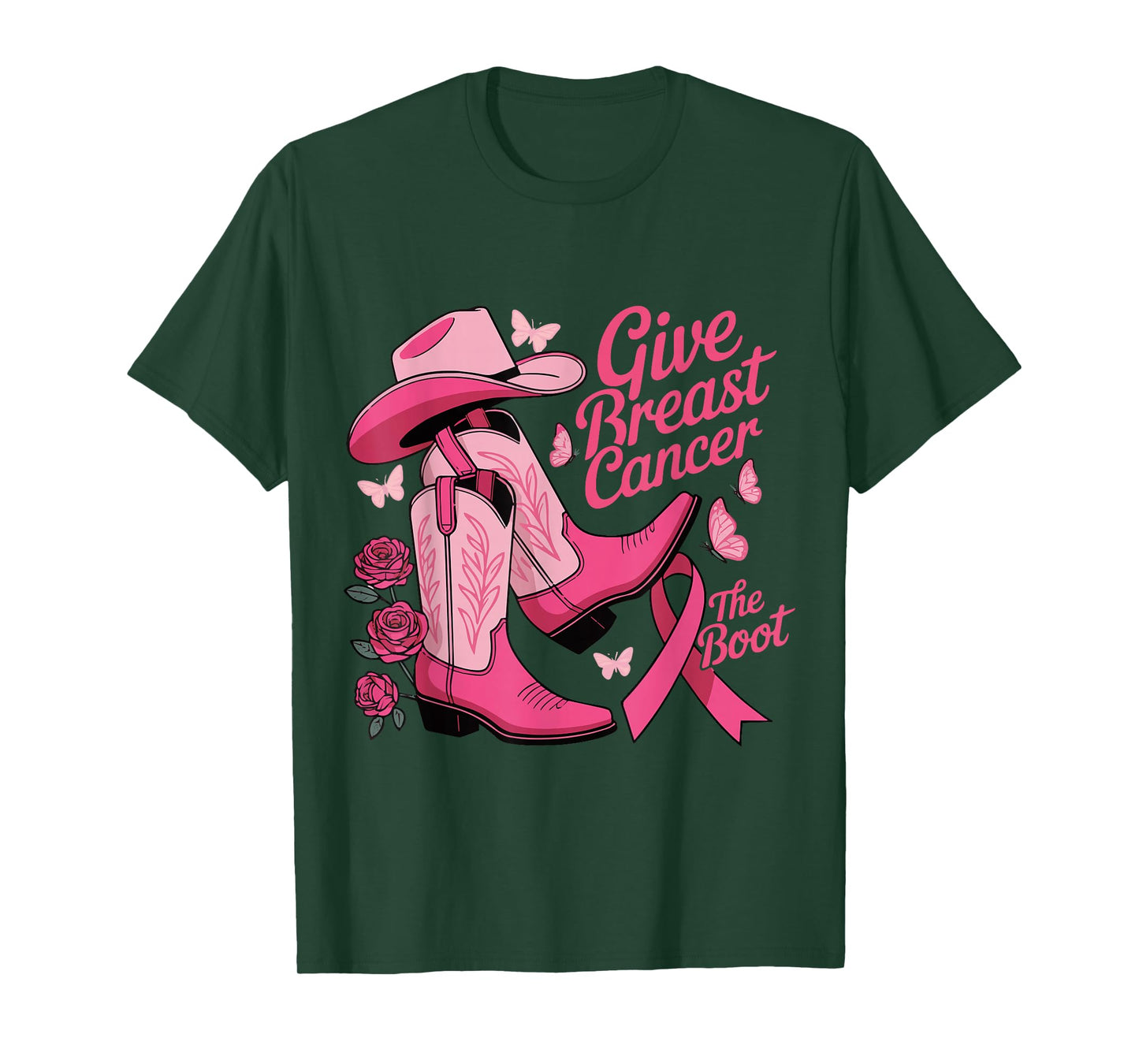 Give Breast Cancer The Boot Cowgirl Cancer Awareness Ribbon T-Shirt