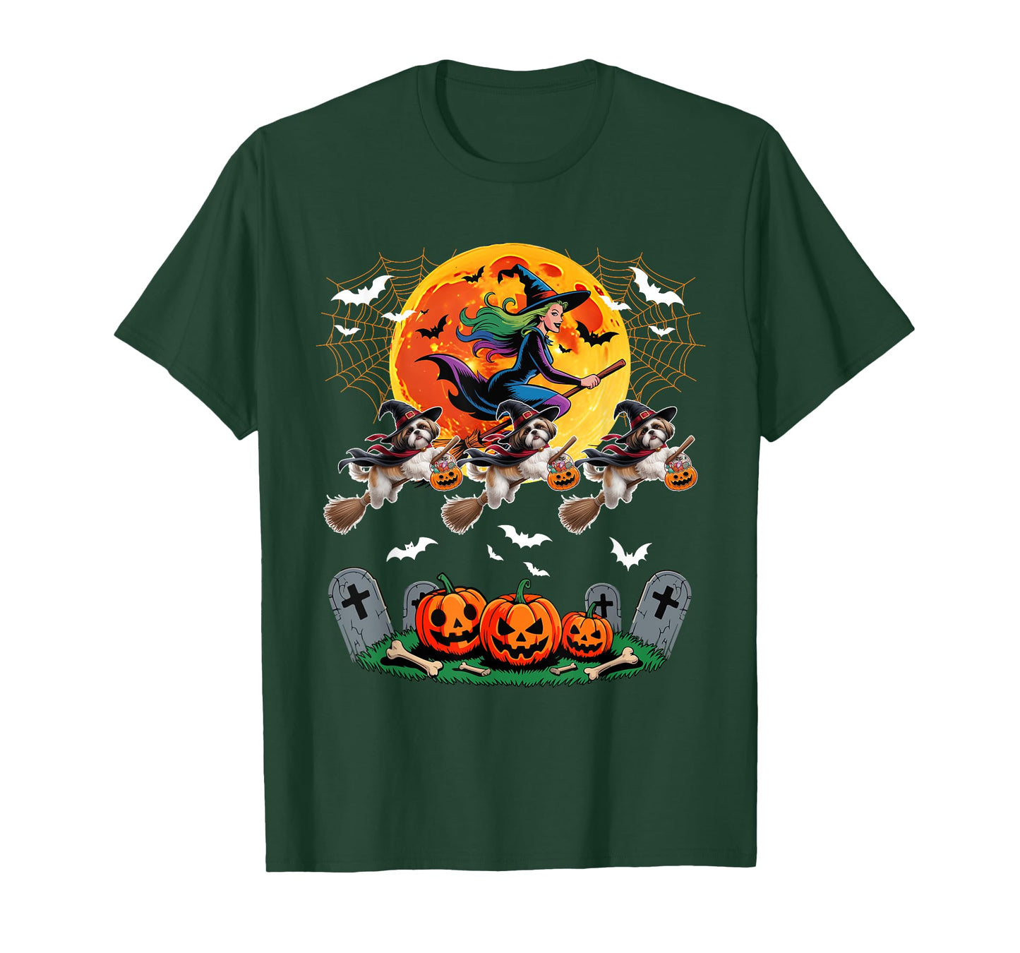 Shih Tzus Cosplay Witch On Broomstick Halloween Owner T-Shirt