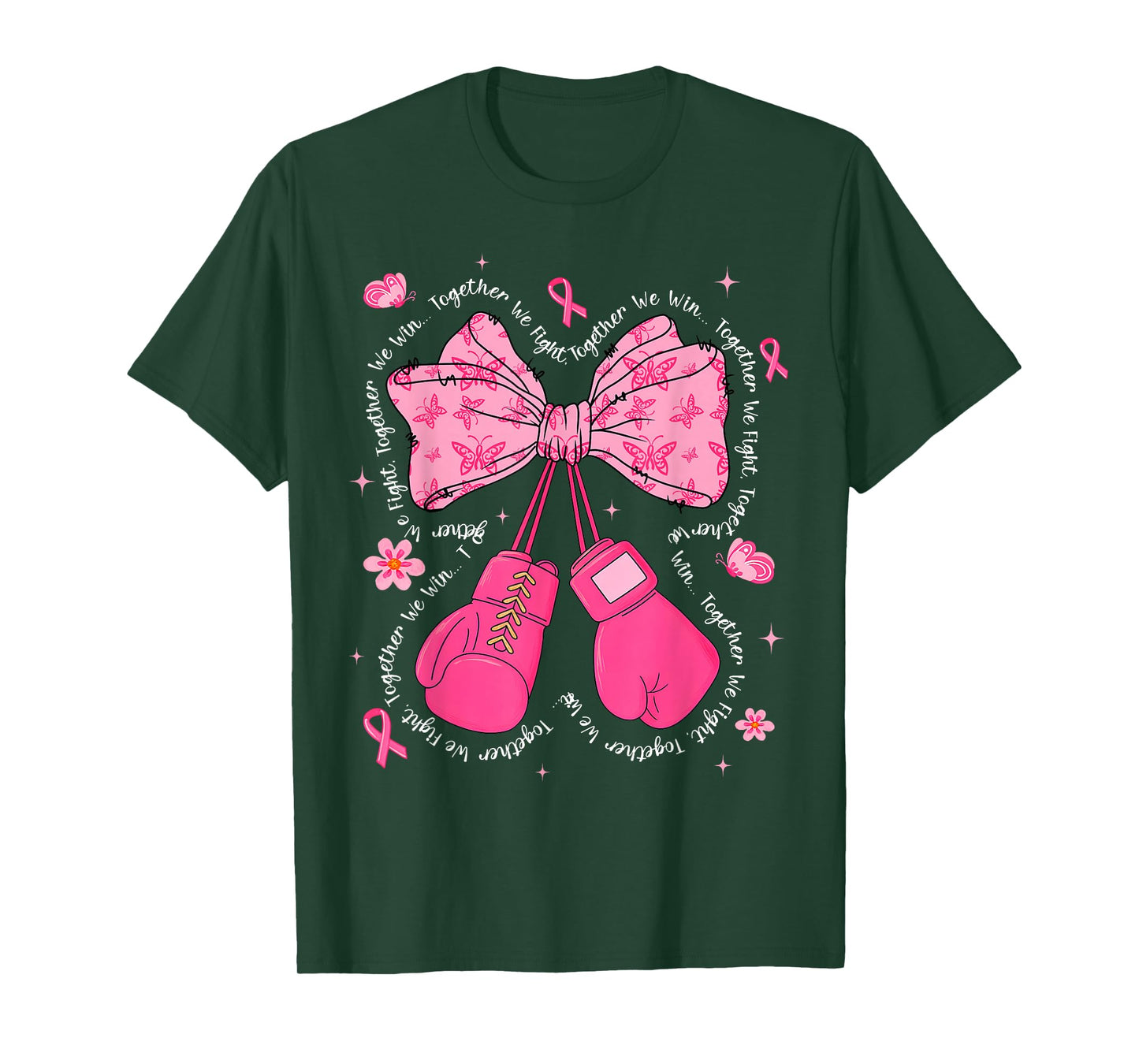 Together We Fight Win Breast Cancer Awareness Boxing Gloves T-Shirt