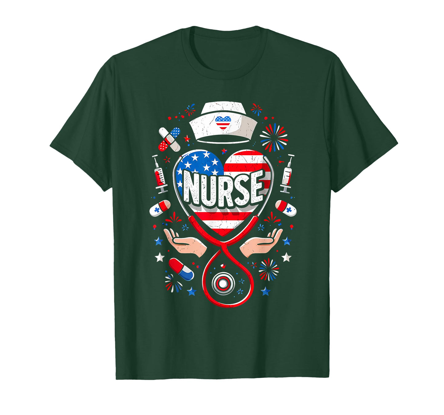 American Flag Heart Patriotic Nurse 4th of July T-Shirt