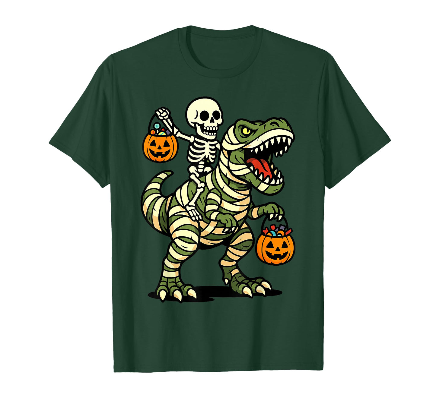 Halloween Mummy T-Rex Skeleton Funny Spooky Candy T-Shirt