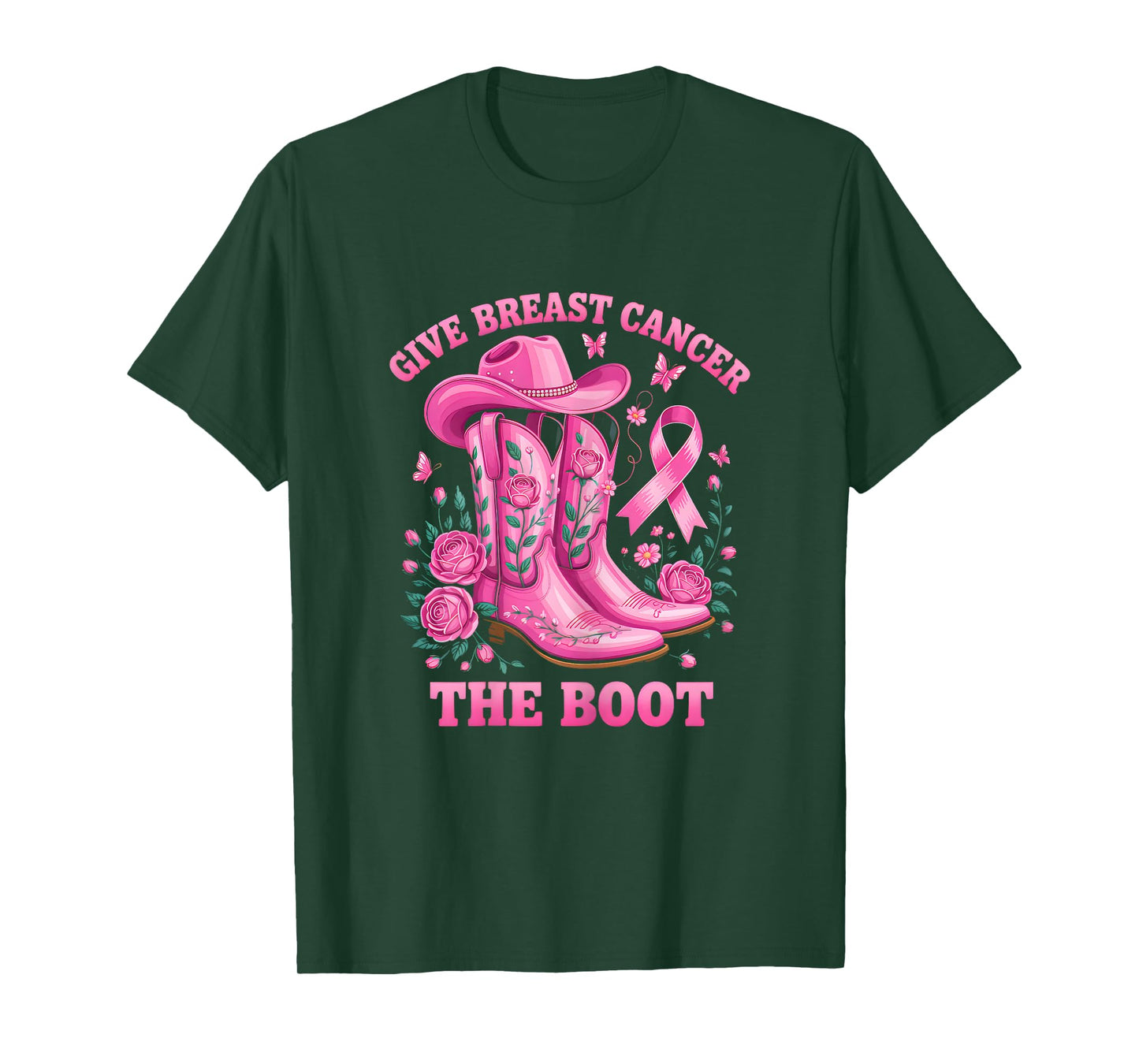 Give Breast Cancer The Boot Cowgirl Cancer Awareness Ribbon T-Shirt