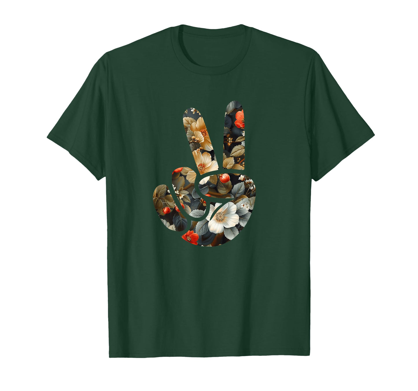 Elegant Silhouette Wildflowers Floral Peace Sign Hand T-Shirt