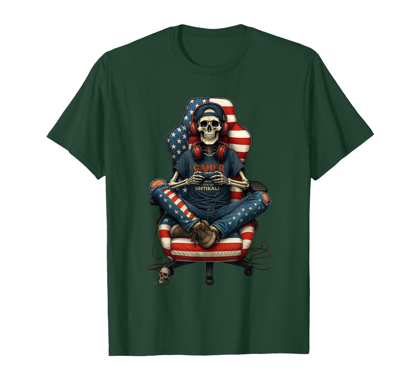 Retro Skeleton Gamer Outfit – Funny Halloween Gaming T-Shirt