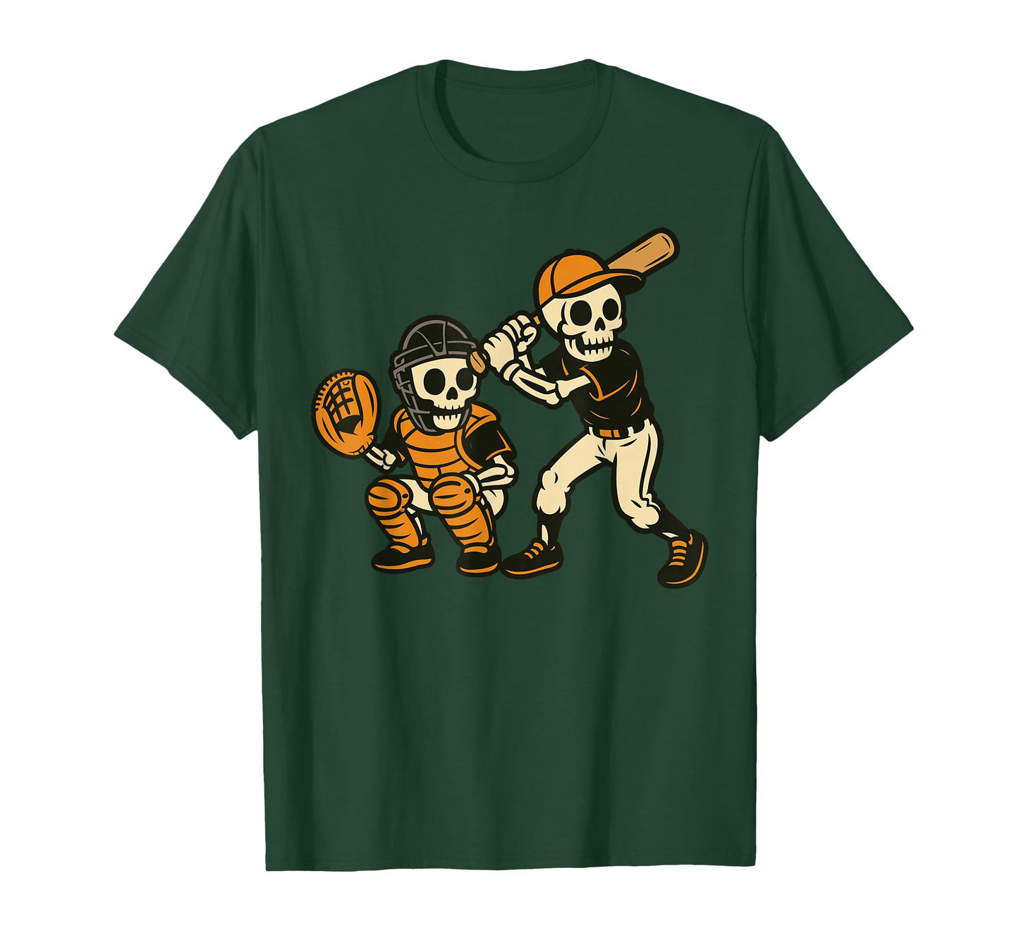 Halloween Skeleton Batter Catcher Baseball Graphic T-Shirt