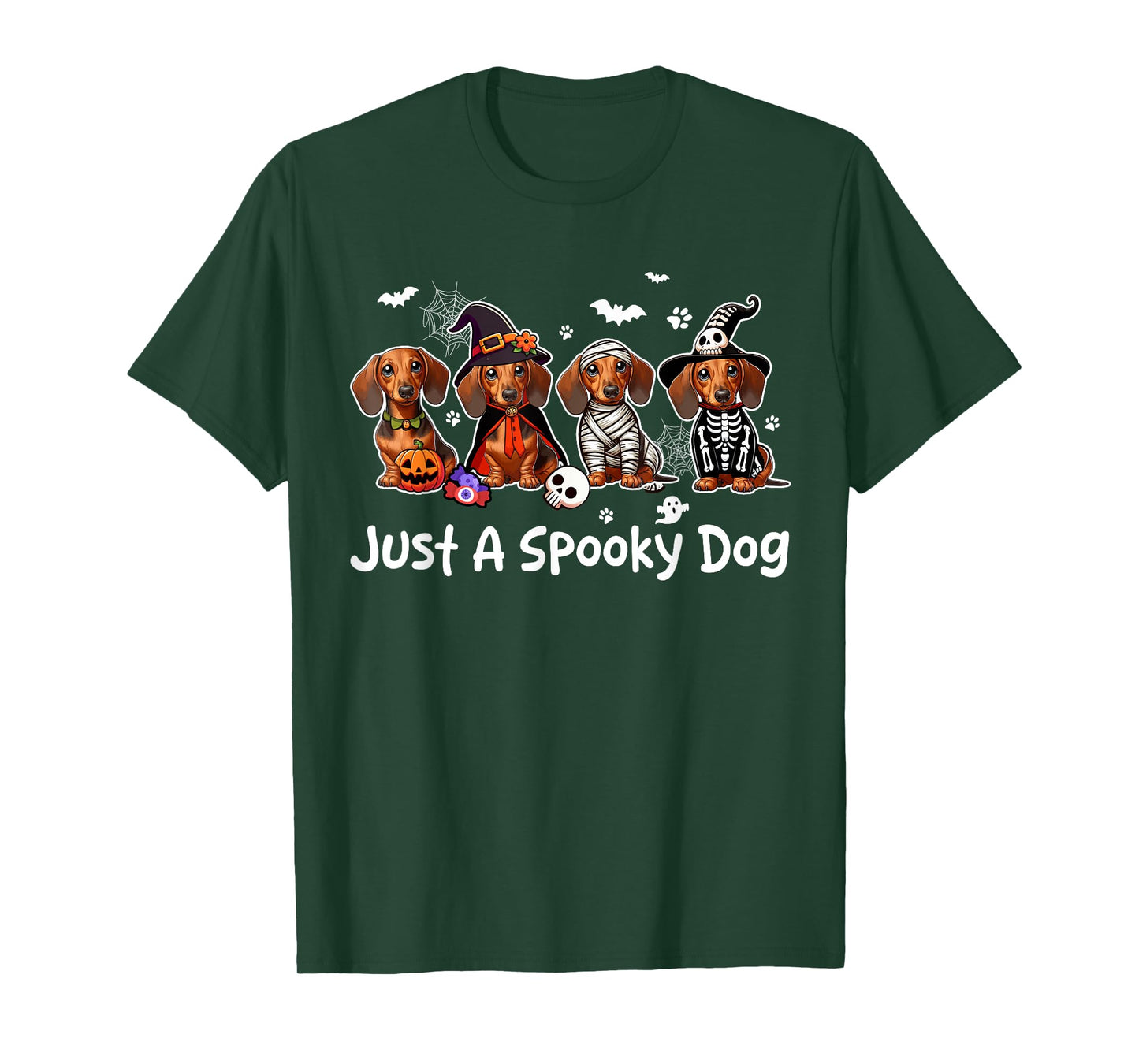 Just A Spooky Halloween Dog Group Dachshunds As Witch Mummy T-Shirt