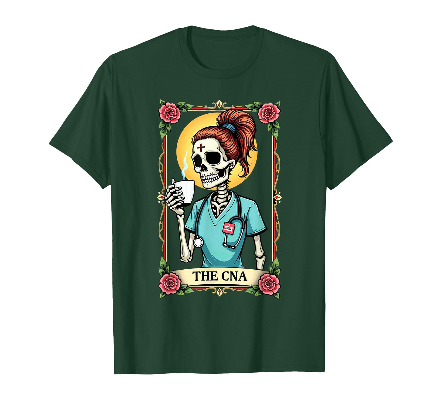 Gothic Tarot Card Skeleton CNA Nurse Coffee Halloween T-Shirt