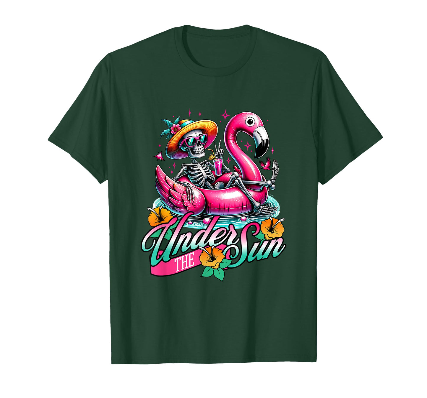 Under The Sun Pink Flamingo Skull Vacation T-Shirt