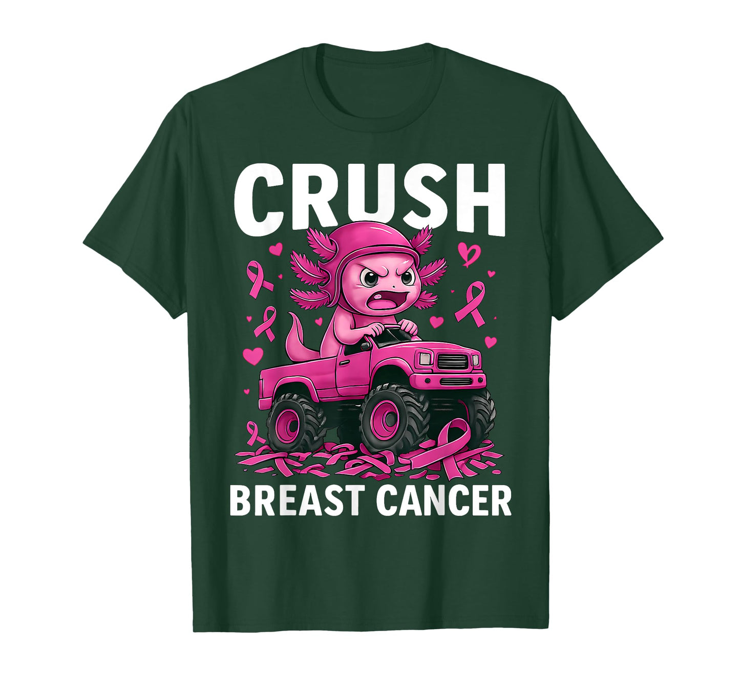 Crush Breast Cancer Awareness Axolotl Truck Toddler Boy Kids T-Shirt