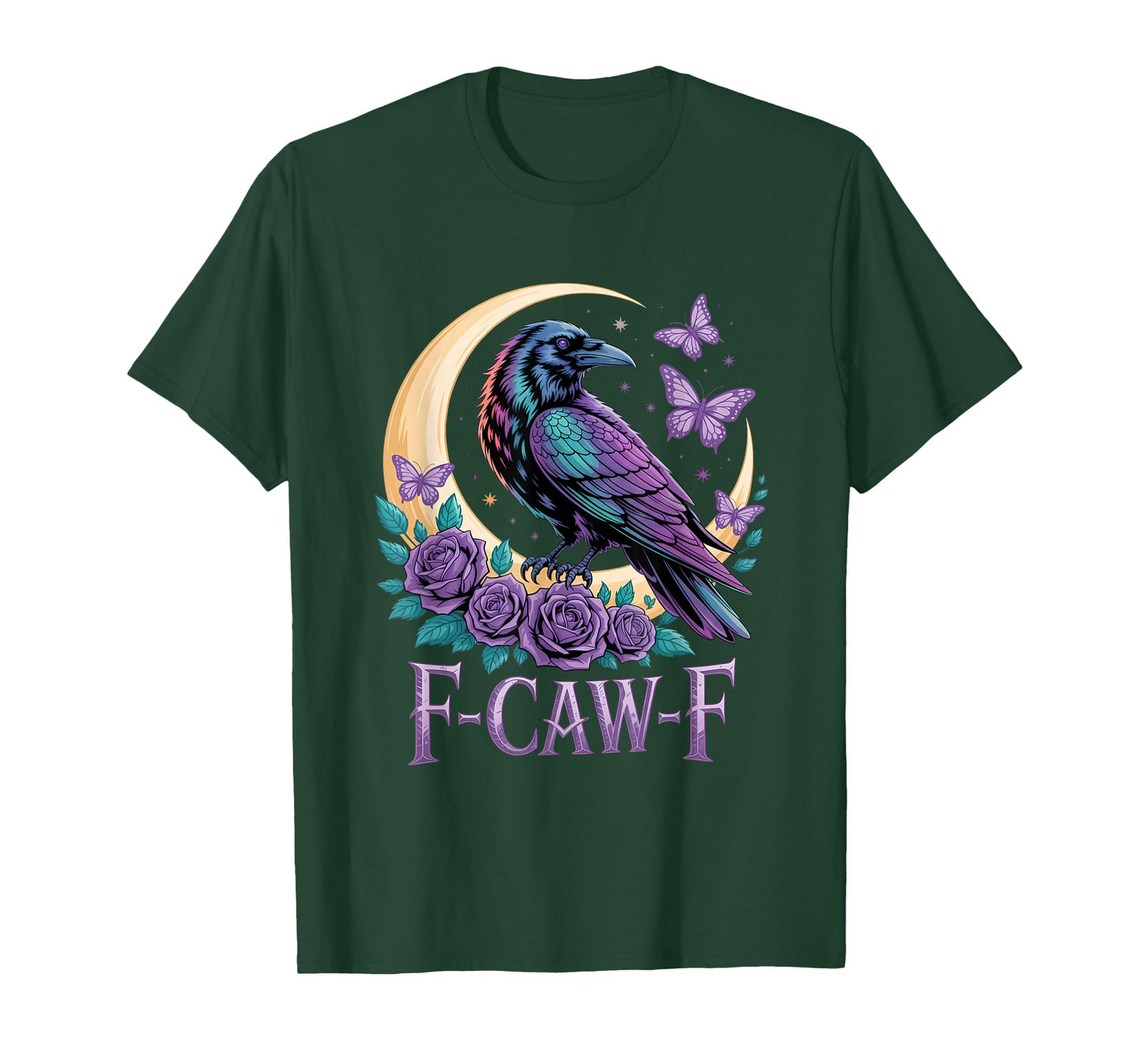 F CAW F Gothic Raven Bird Moon Mystical Fantasy Butterfly T-Shirt