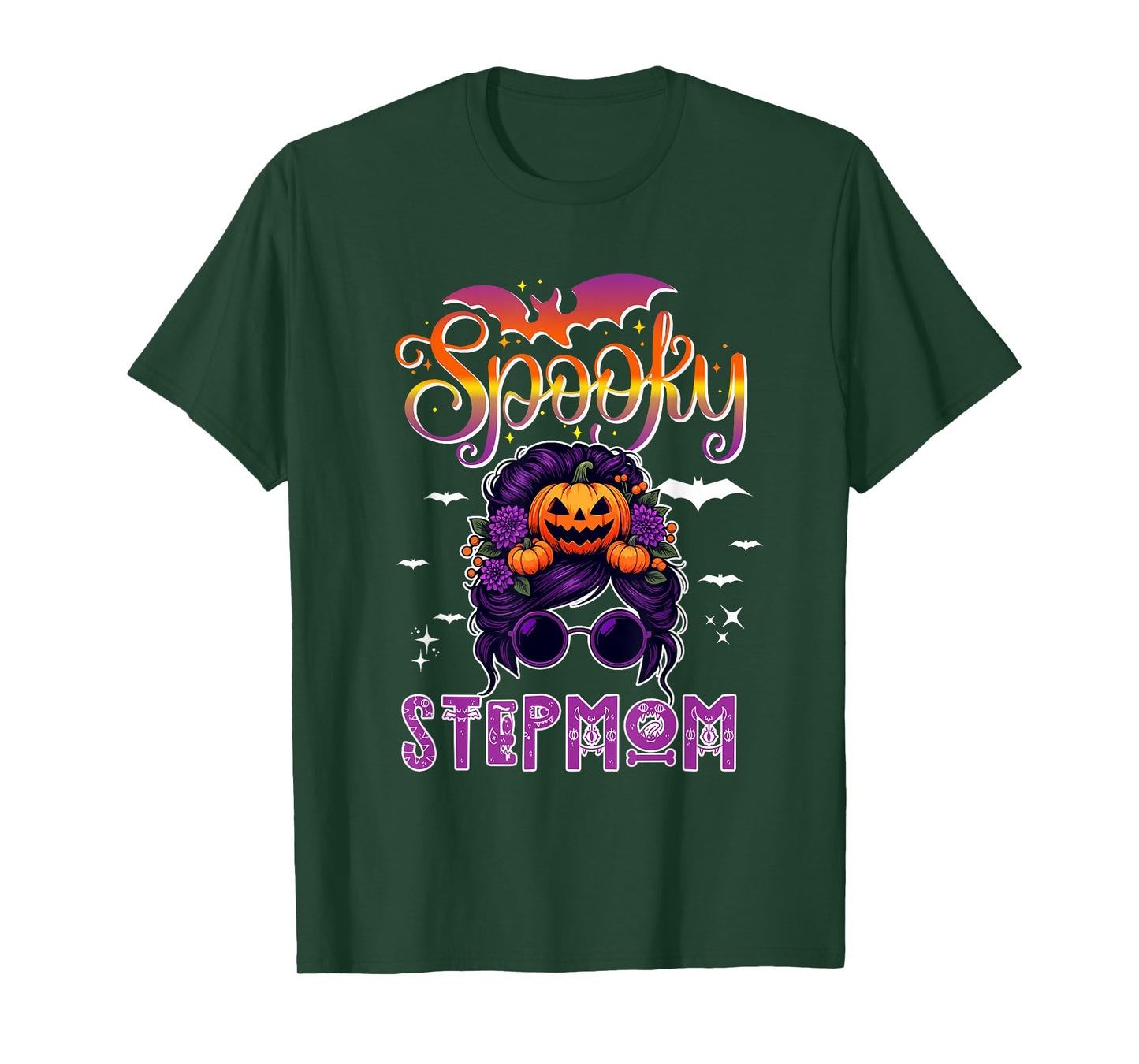 Spooky Halloween Stepmom Women Messy Bun Hair Sunglasses T-Shirt