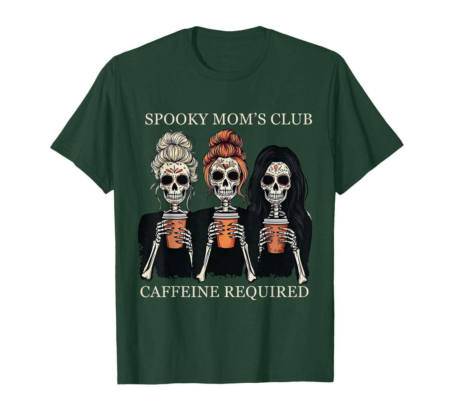 Spooky Mom’s Club Funny Halloween Skeleton Coffee Lover Mama T-Shirt