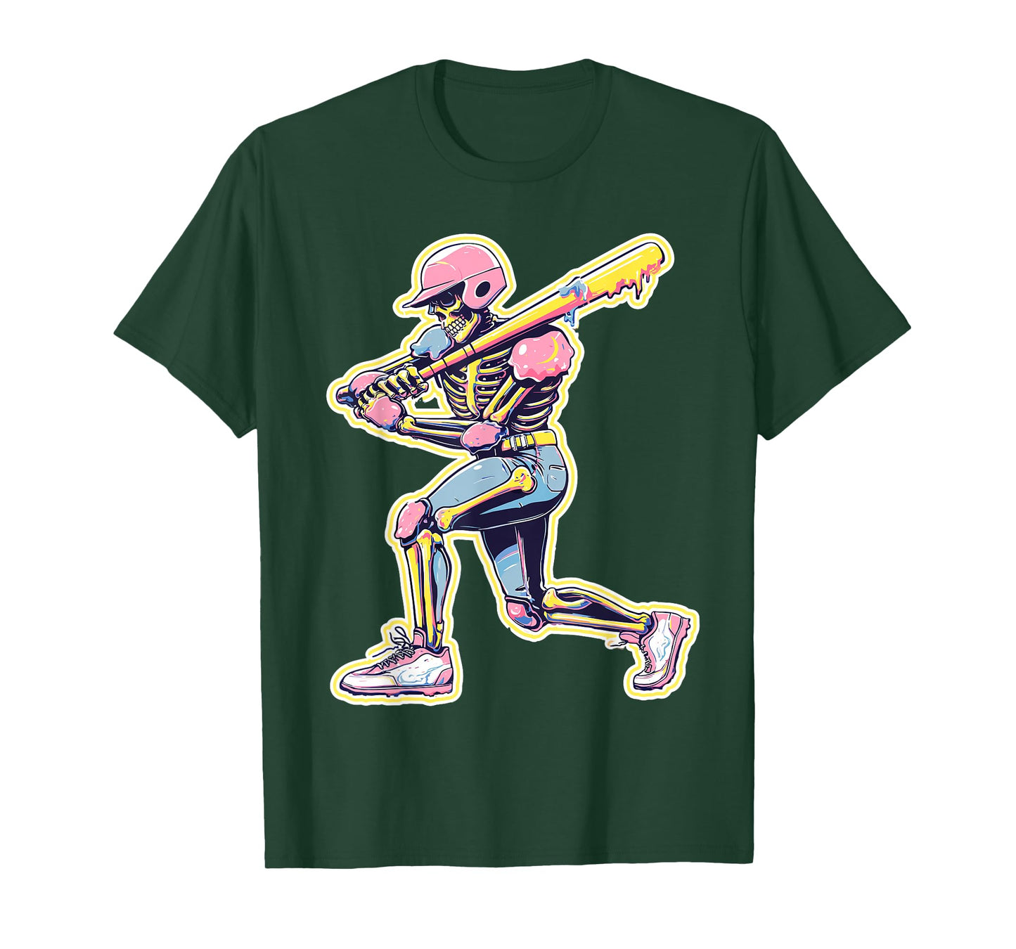 Skeleton Baseball Drip Ice Cream Batter Melting Graphic T-Shirt