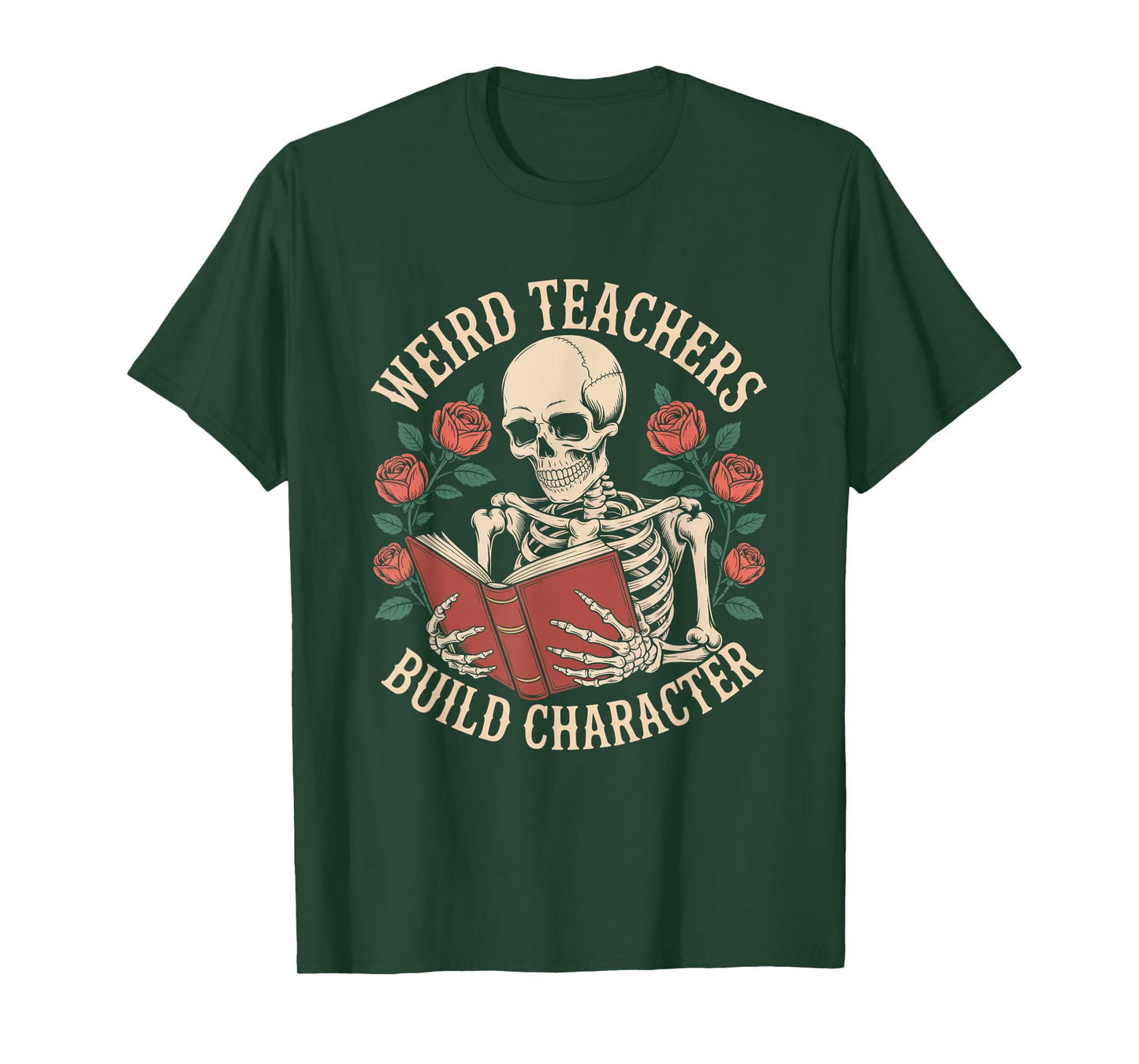 Weird Teachers Build Character Skeleton Halloween Teacher T-Shirt